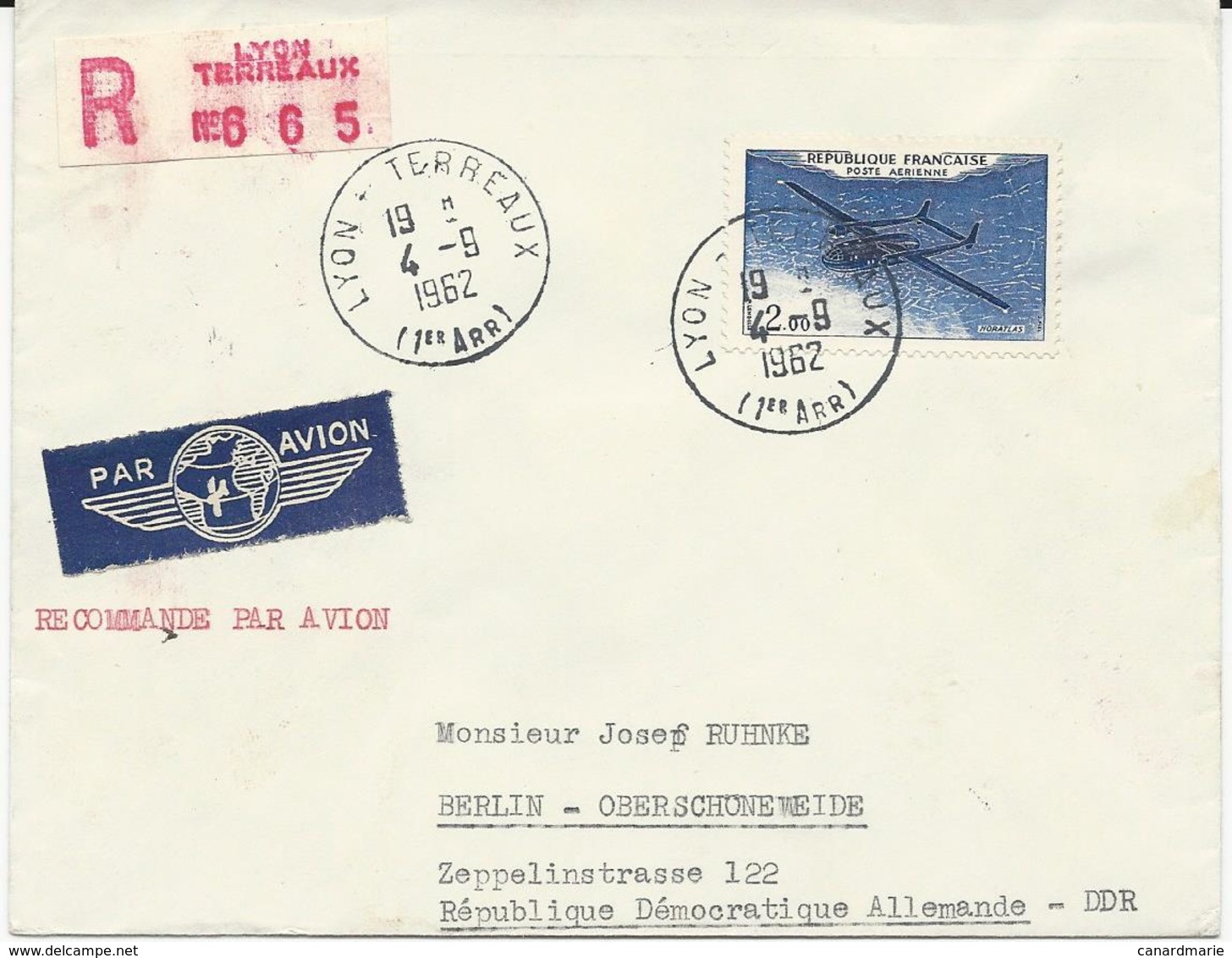 LETTRE RECOMMANDEE PAR AVION POUR L'ALLEMAGNE 1962 AVEC TIMBRE A 2,00 FR NORATLAS - 1960-.... Lettres & Documents