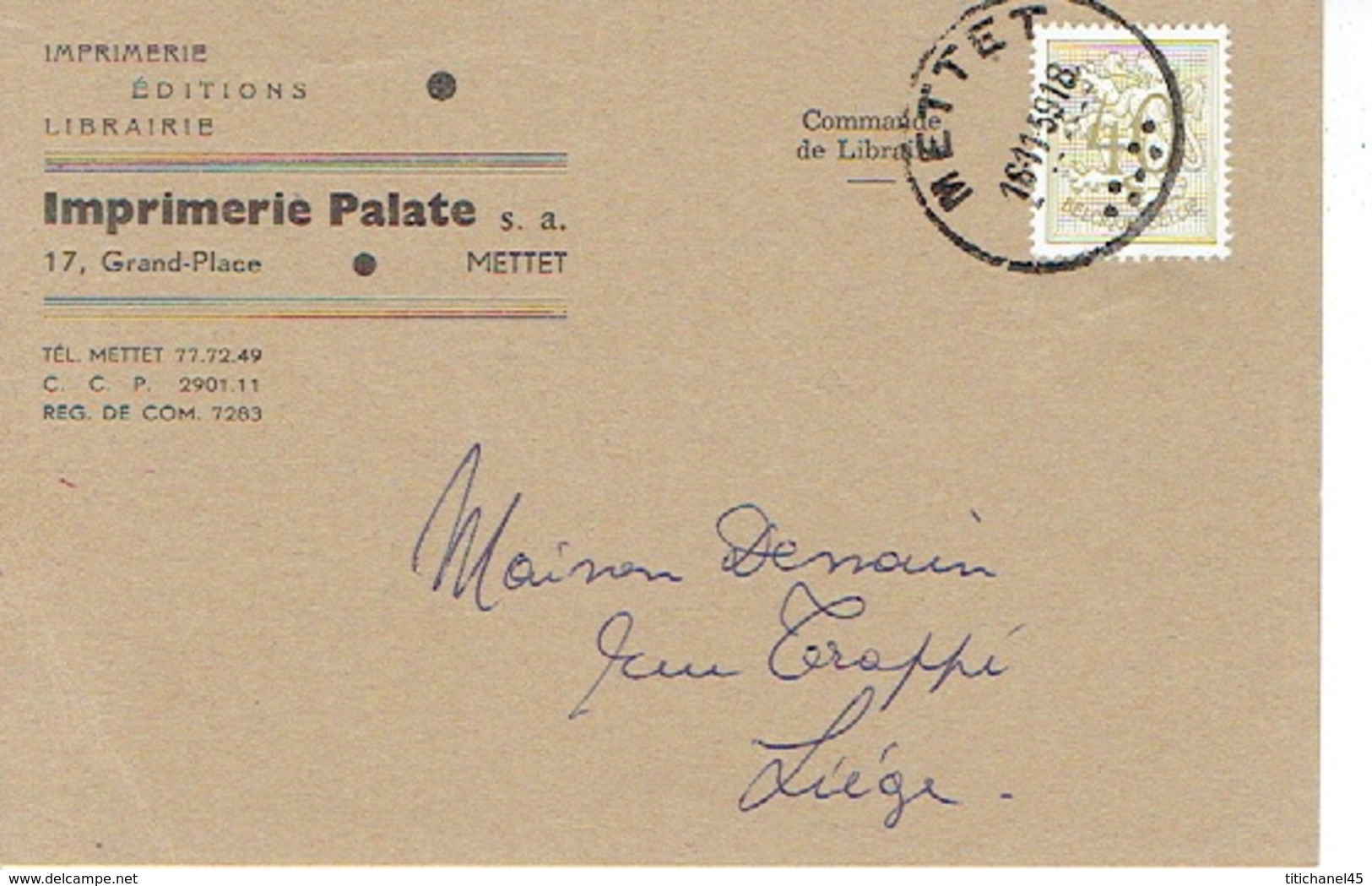 CP Publicitaire - METTET 1959 - IMPRIMERIE PALATE - Imprimerie - Librairie - Editions - Mettet