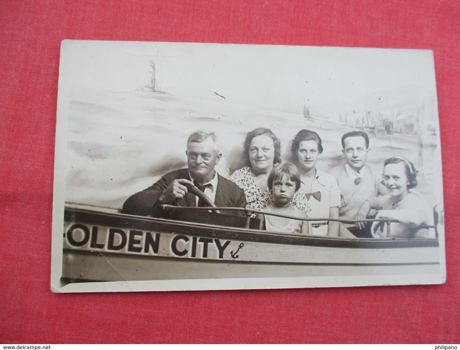 RPPC  TO ID Family  Boat Ride Olden City       Ref  3458 - To Identify