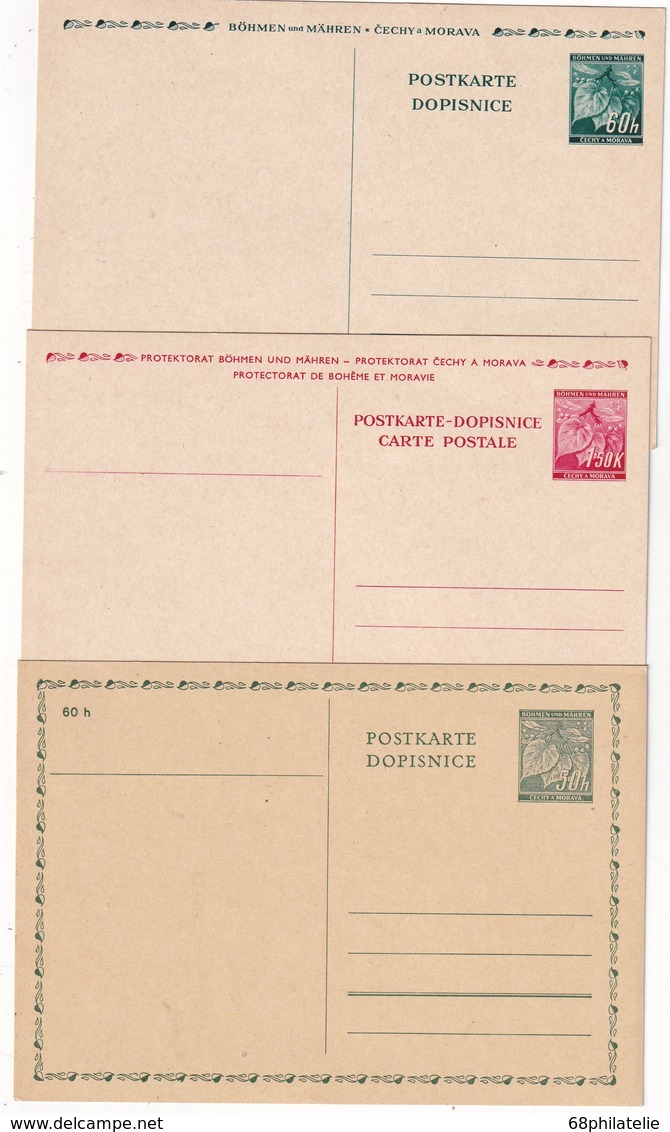 BOHEME ET MORAVIE     ENTIER POSTAL/GANZSACHE/POSTAL STATIONERY  LOT  DE 3 CARTES - Lettres & Documents