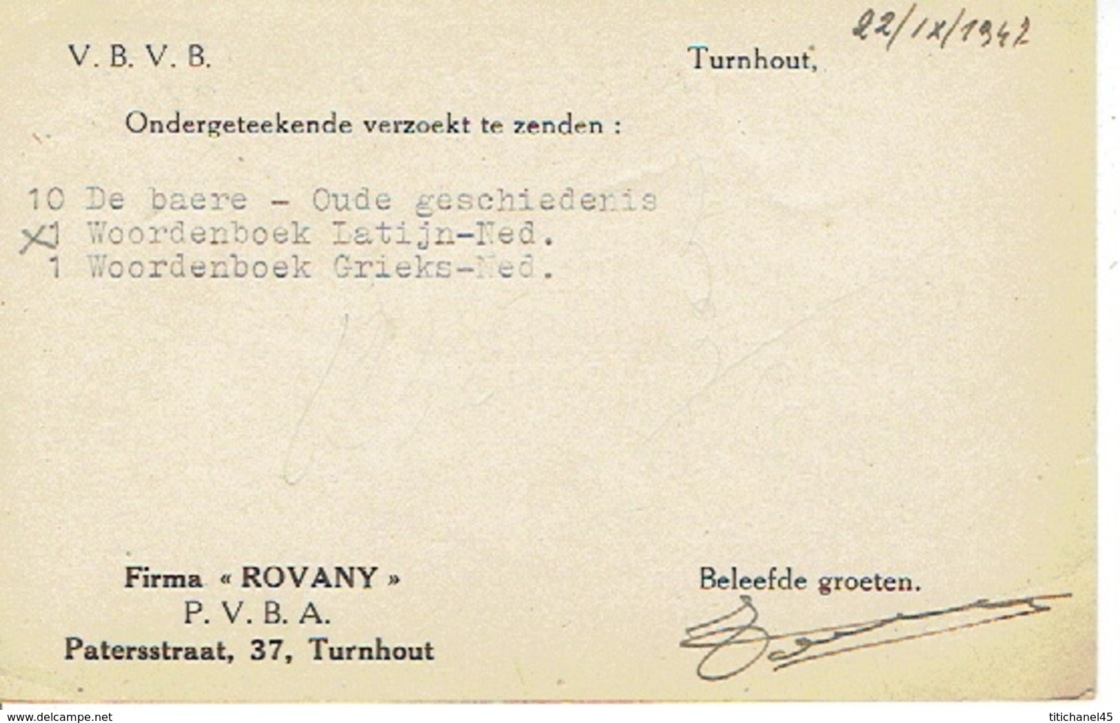 PK Publicitaire TURNHOUT 1947 - Firma "ROVANY" - Boekhandel - Turnhout