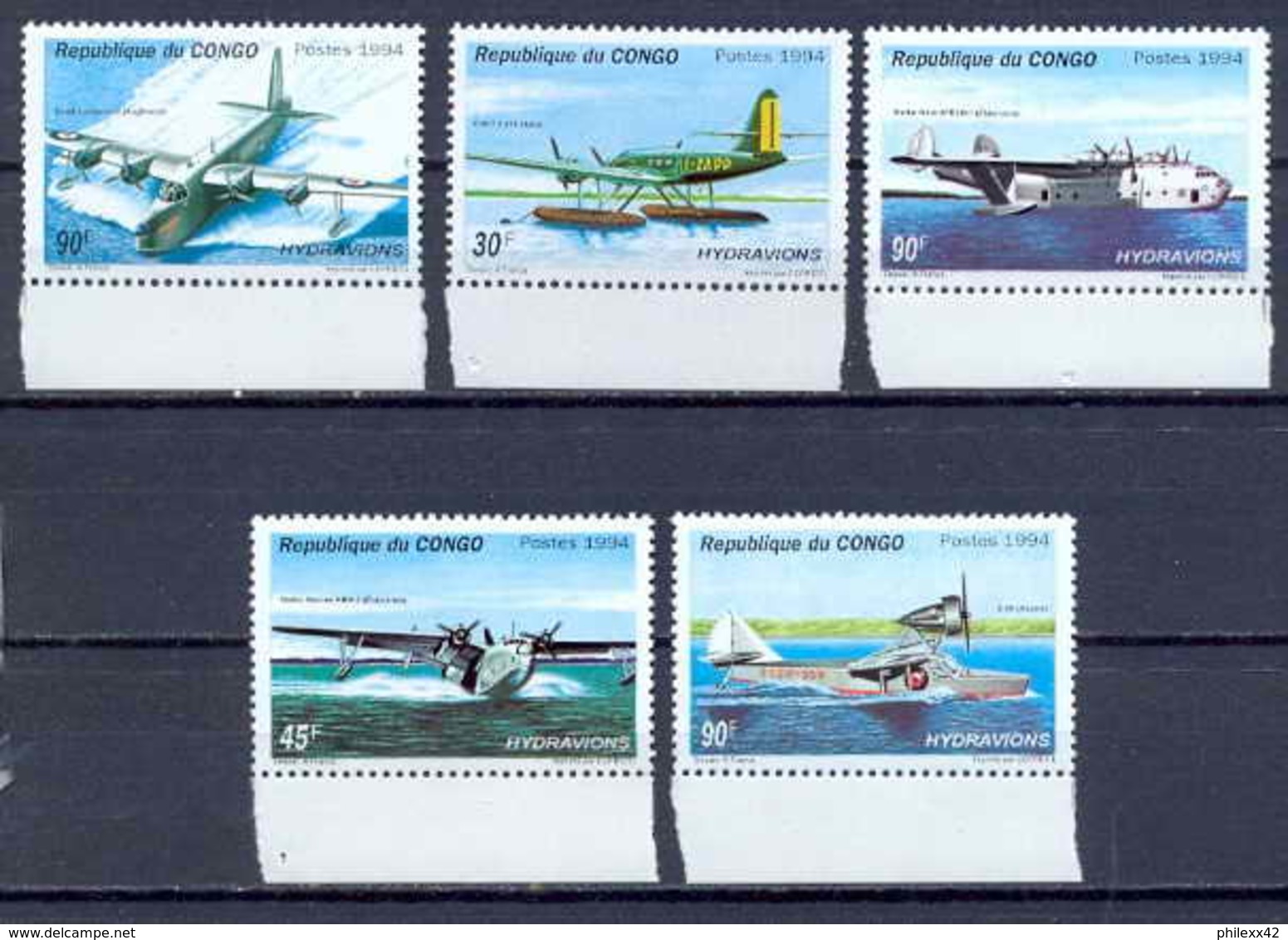 Congo 396 N°997A/997E Avion (plane Planes Avions) Hydravion MNH ** - Autres (Air)