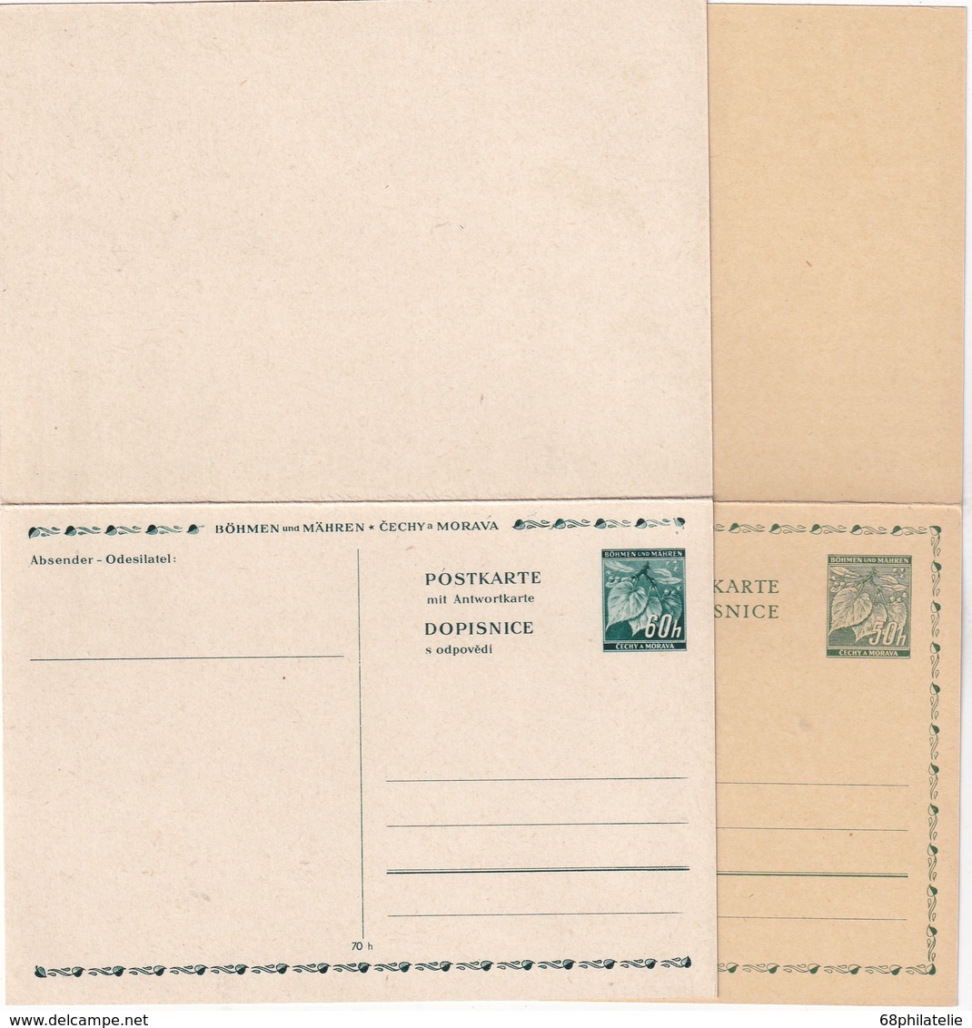 BOHEME ET MORAVIE     ENTIER POSTAL/GANZSACHE/POSTAL STATIONERY  LOT  DE 2 CARTES AVEC REPONSES - Lettres & Documents