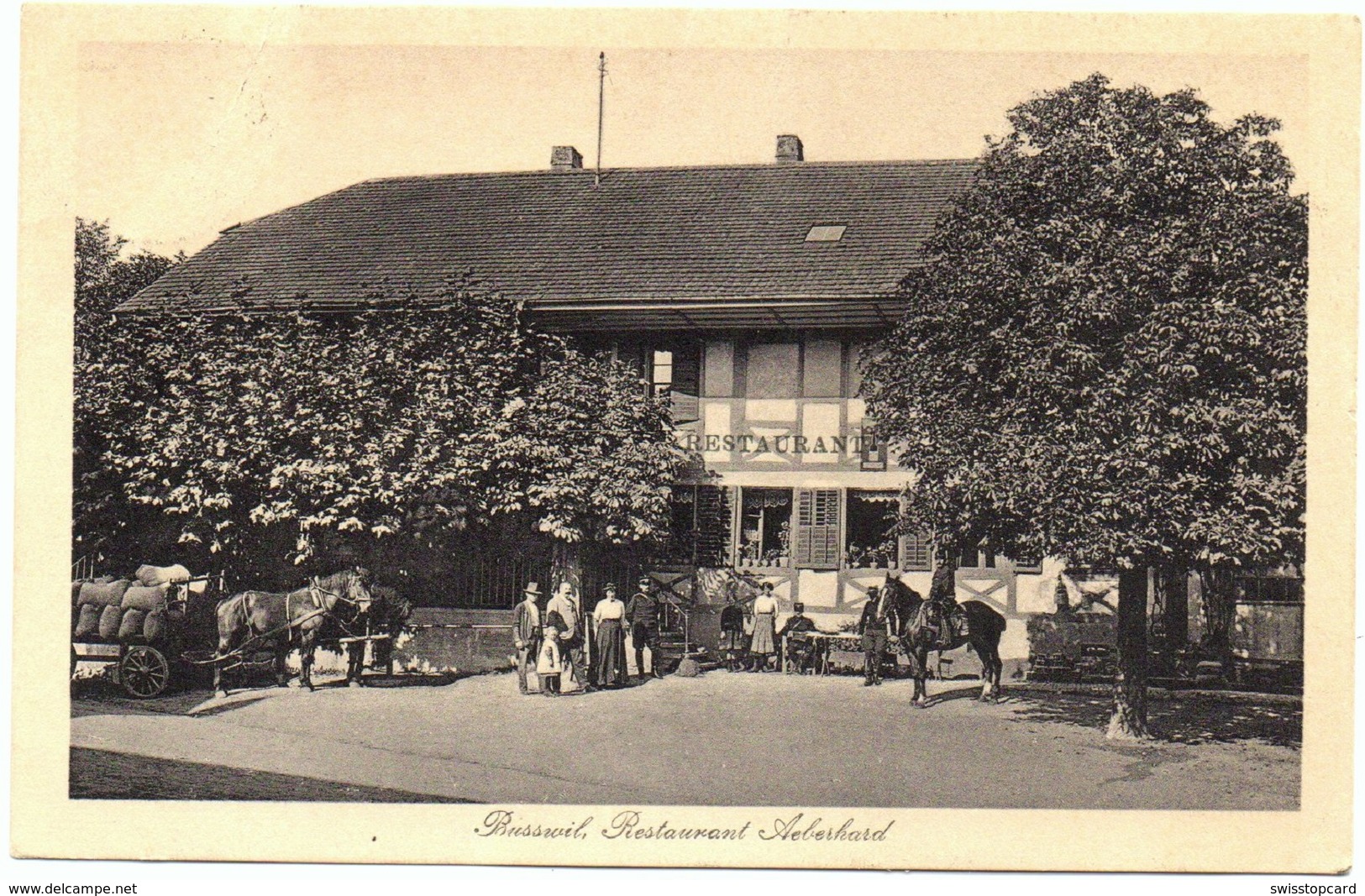 BUSSWIL Restaurant Aeberhard Militär Pferde-Fuhrwerk Photogr. R. Hohl Lyss Gel. Feldpost - Lyss