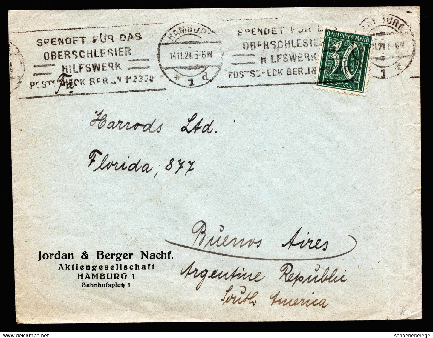 A6253) DR Infla Brief Hamburg 14.11.21 N. Buenos Aires / Argentinien Selt Stempel OS - Briefe U. Dokumente