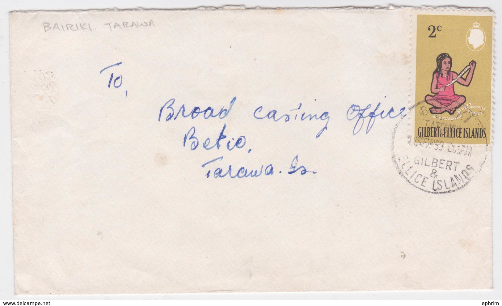 Gilbert And Ellice Islands Kiribati Stamp Mail Cover Bairiki To Tarawa Enveloppe Timbre - Mikronesien