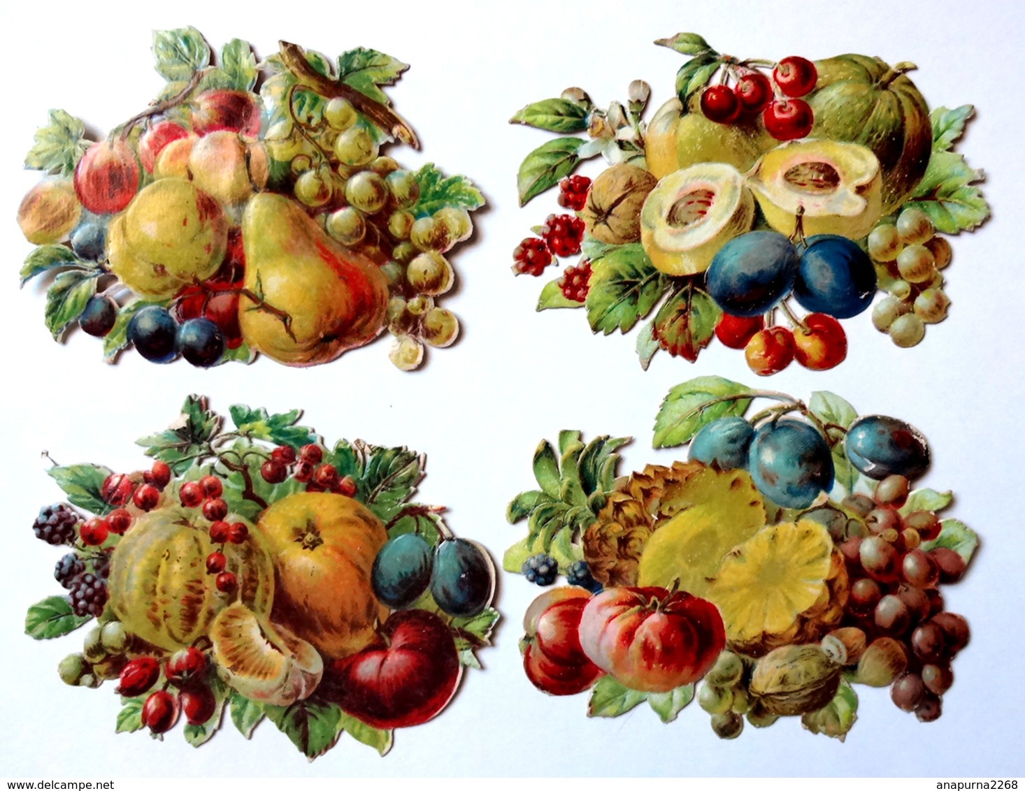 4 CHROMOS DECOUPIS. .   L : 9 /  H : 7 Cm......ASSORTIMENT DE FRUITS - Autres & Non Classés