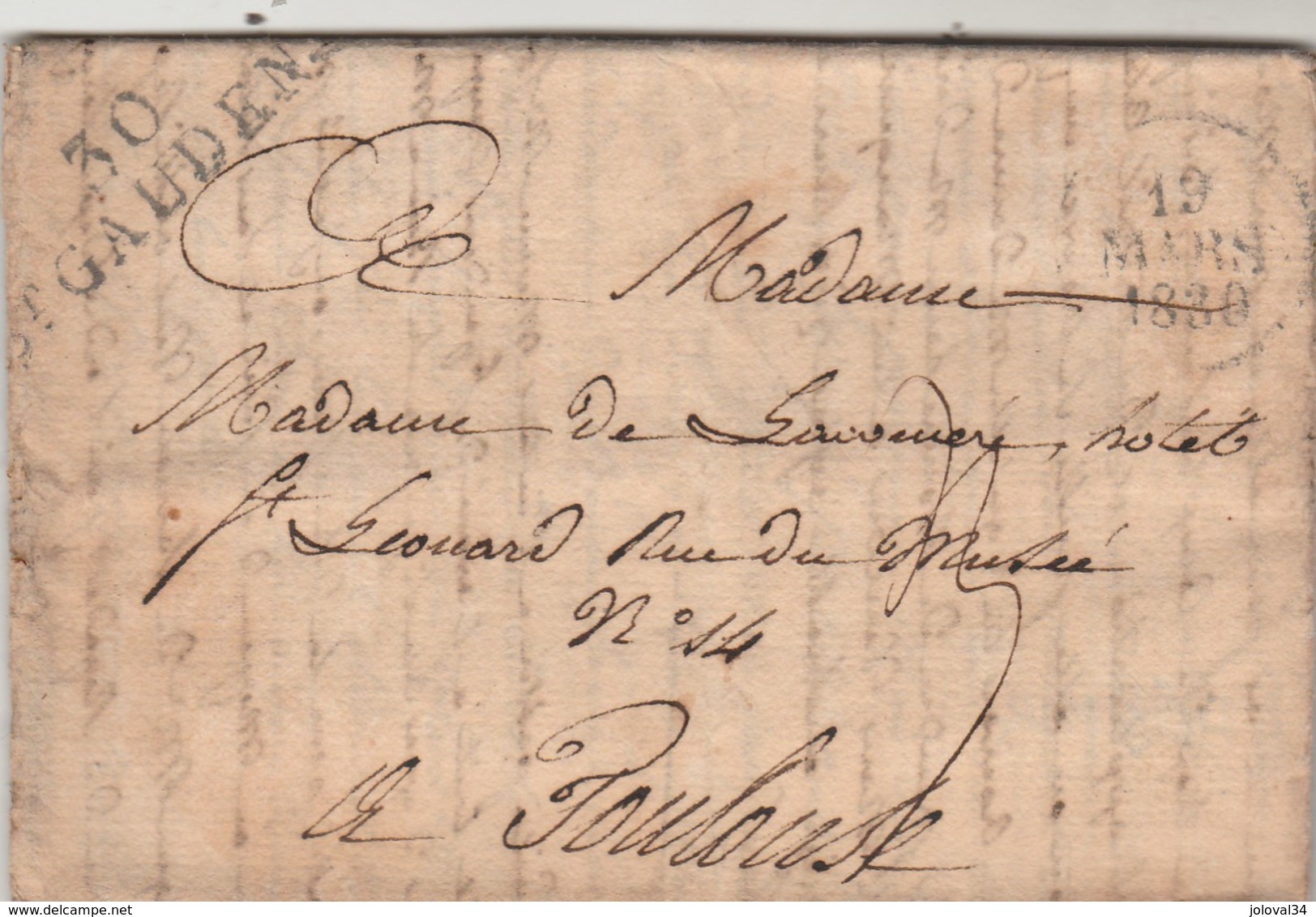 Lettre De Bachos Marque Postale 30 ST GAUDENS Haute Garonne 18/3/1830 Taxe Manuscrite à Toulouse - Dateur - 1801-1848: Précurseurs XIX