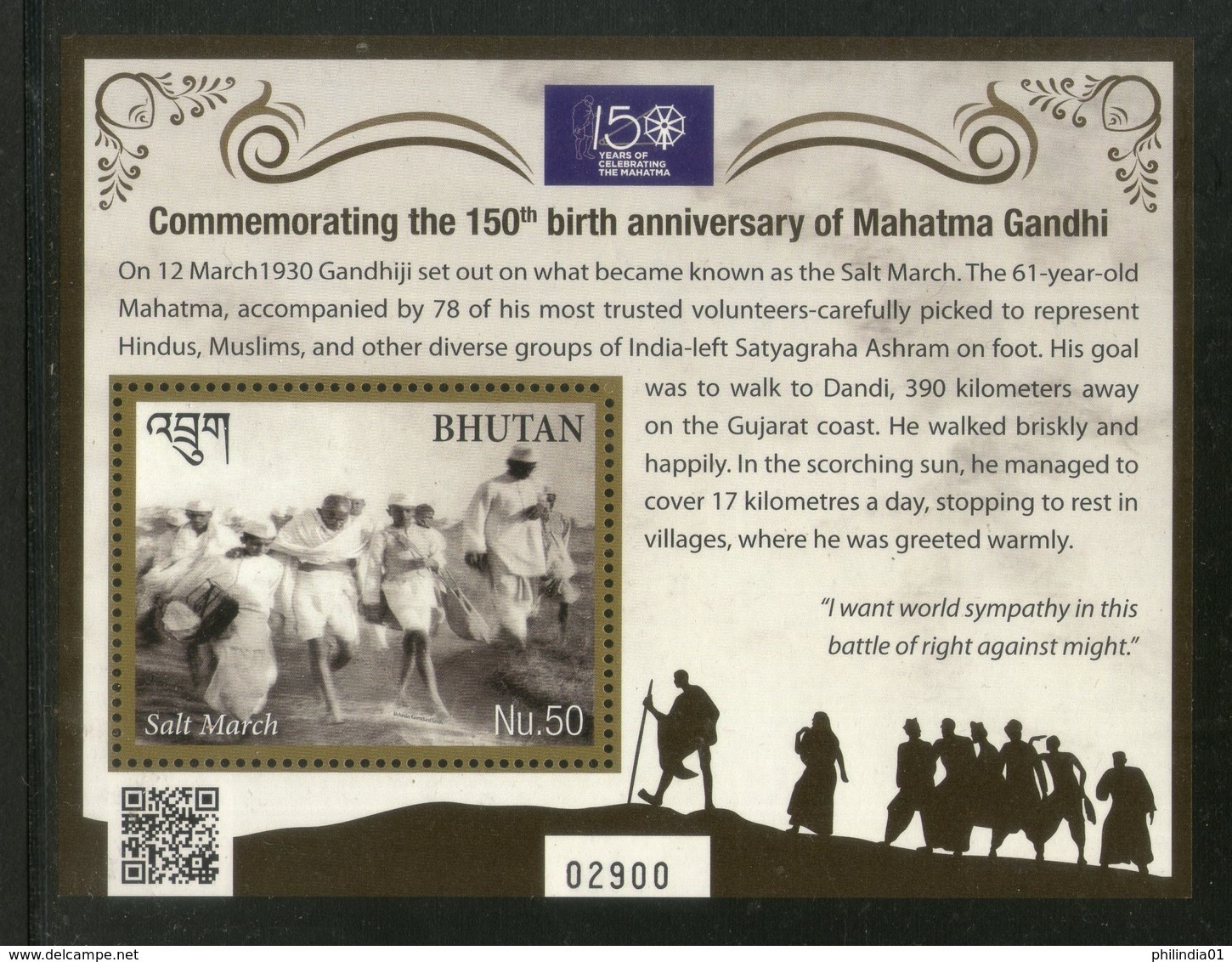 Bhutan 2019 Mahatma Gandhi Of India 150th Birth Anniversary M/s MNH # 13043 - Mahatma Gandhi