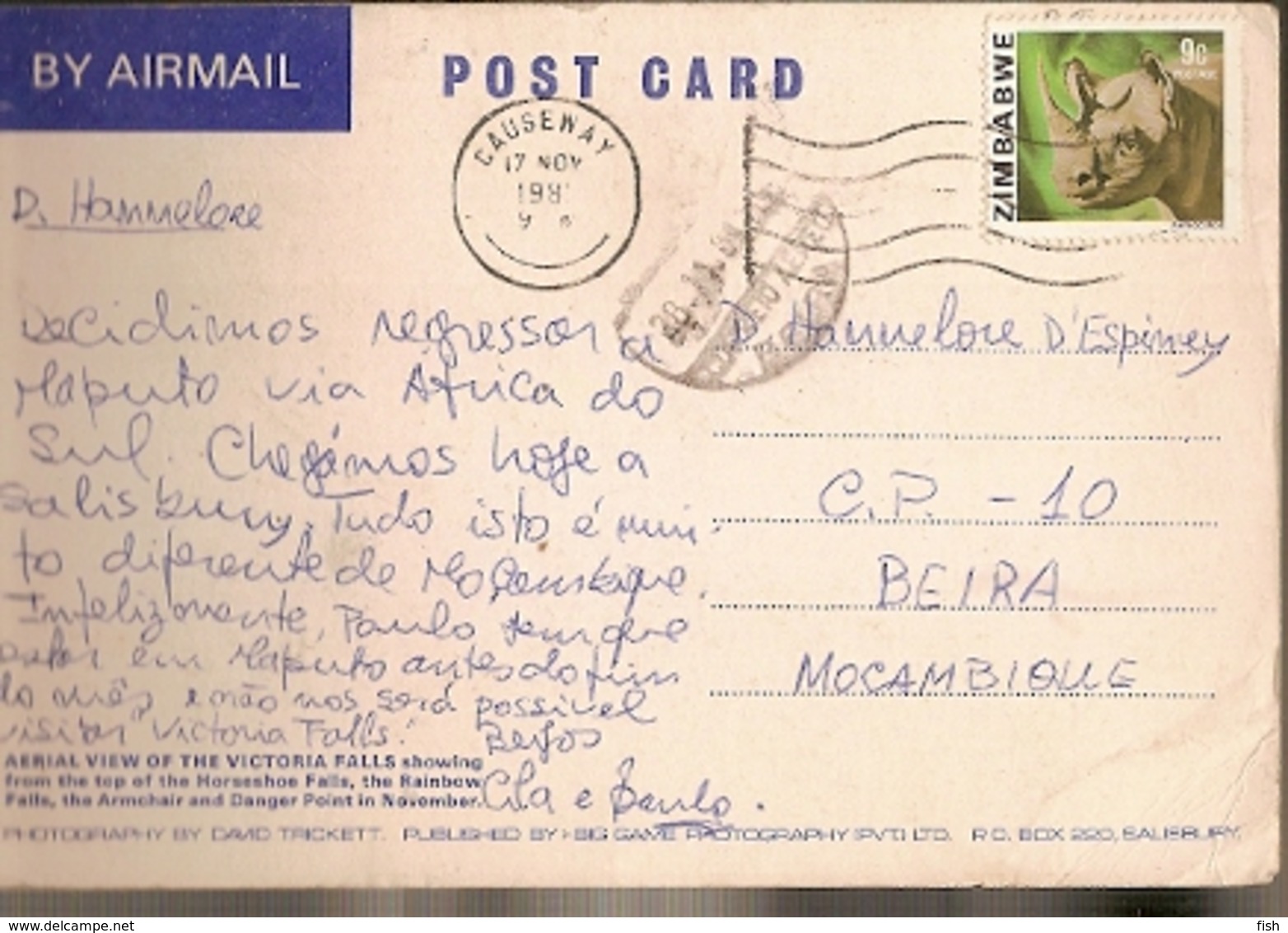 Zimbabwe & Circulated, Victoria Falls, Via Causeway To Maputo Moçambique 1981 (166) - Zimbabwe