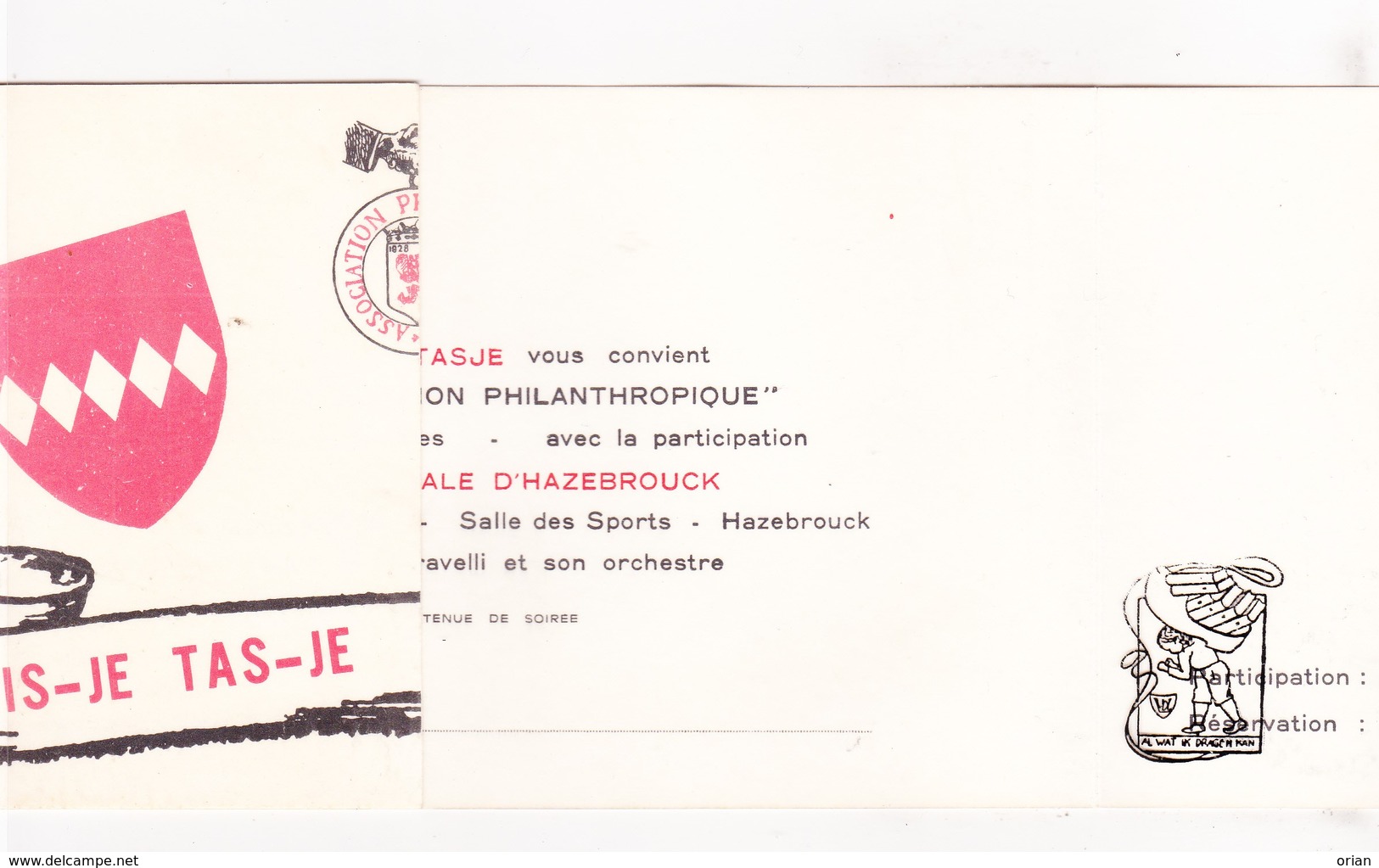 Invitation - Les Amis De Tisje Tasje - Hazebrouck FR Nord 1974 Nuit Ass Philanthropique / Concours Caravelli & Orchestre - Tickets D'entrée