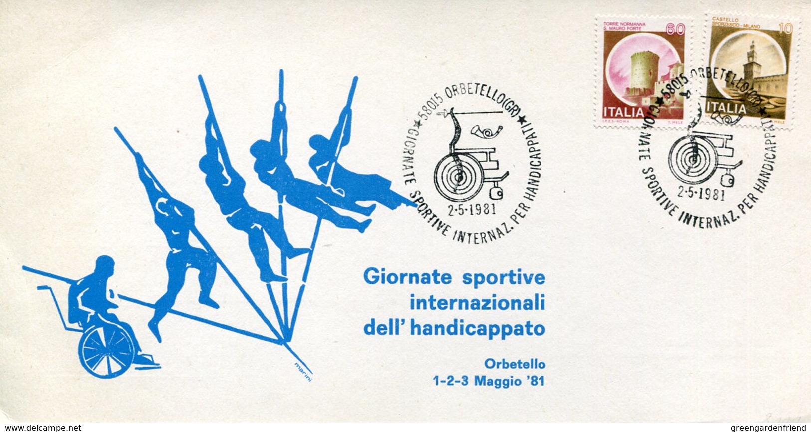 45973 Italia, Special Postmark And Card 1981 Orbetello, Handicap Sport Day, Giornate Sportive Degli Handicappati - Behinderungen