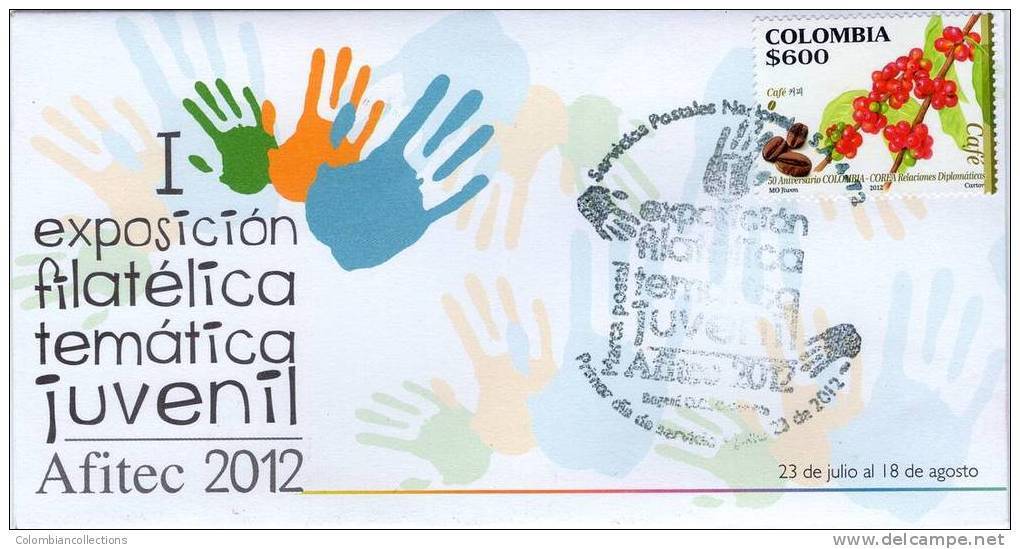 Lote 2012MP2, Colombia, 2012, Marca Postal, Afitec, Cafe, Coffee, Stamp, Exposicion Filatelica Juvenil - Colombia