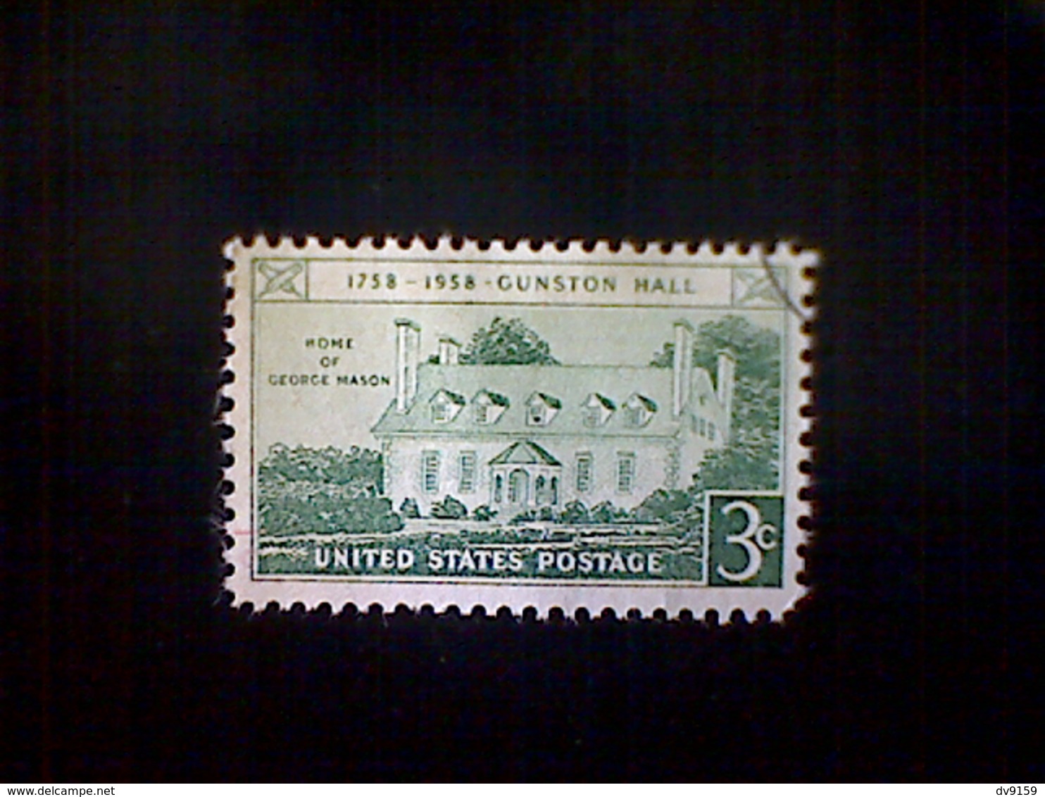 United States, Scott #1108, Used(o), 1958, Gunston Hall, 3¢, Light Green - Used Stamps