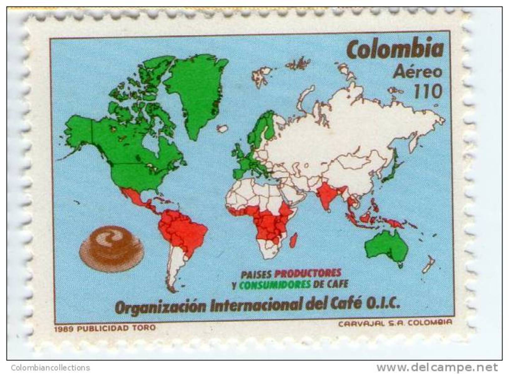 Lote 9i, Colombia, 1989, Cafe , OIC,  Coffee Stamp - Colombia