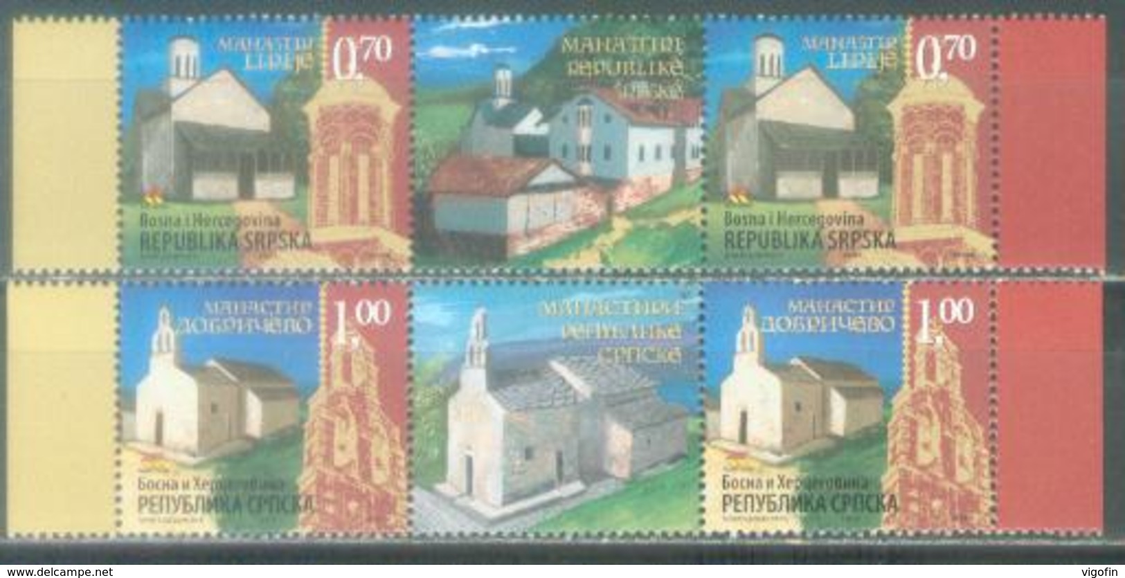 BHRS 2007-388-9 Churches, BOSNA AND HERZEGOVINA-R.SRPSKA, 2 X 2v + Labels, MNH - Christentum