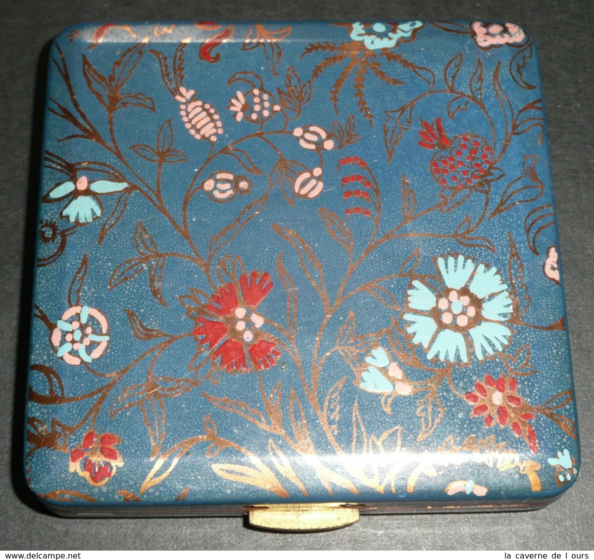 Rare Ancien Poudrier En Métal Laqué, Miroir De Poche, Sac à Main, Poudre Fond Teint, Décor Fleur De Pissenlit - Accessoires