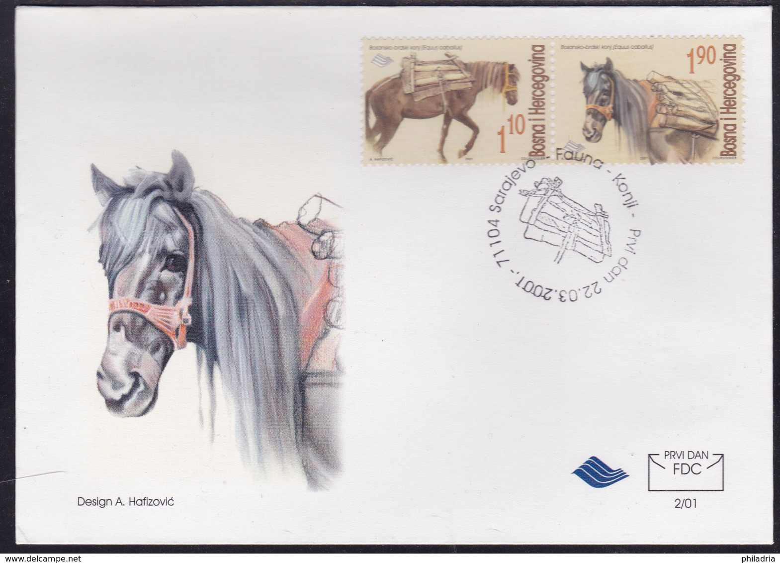 Bosnia, Horses, 2001, FDC - Paarden