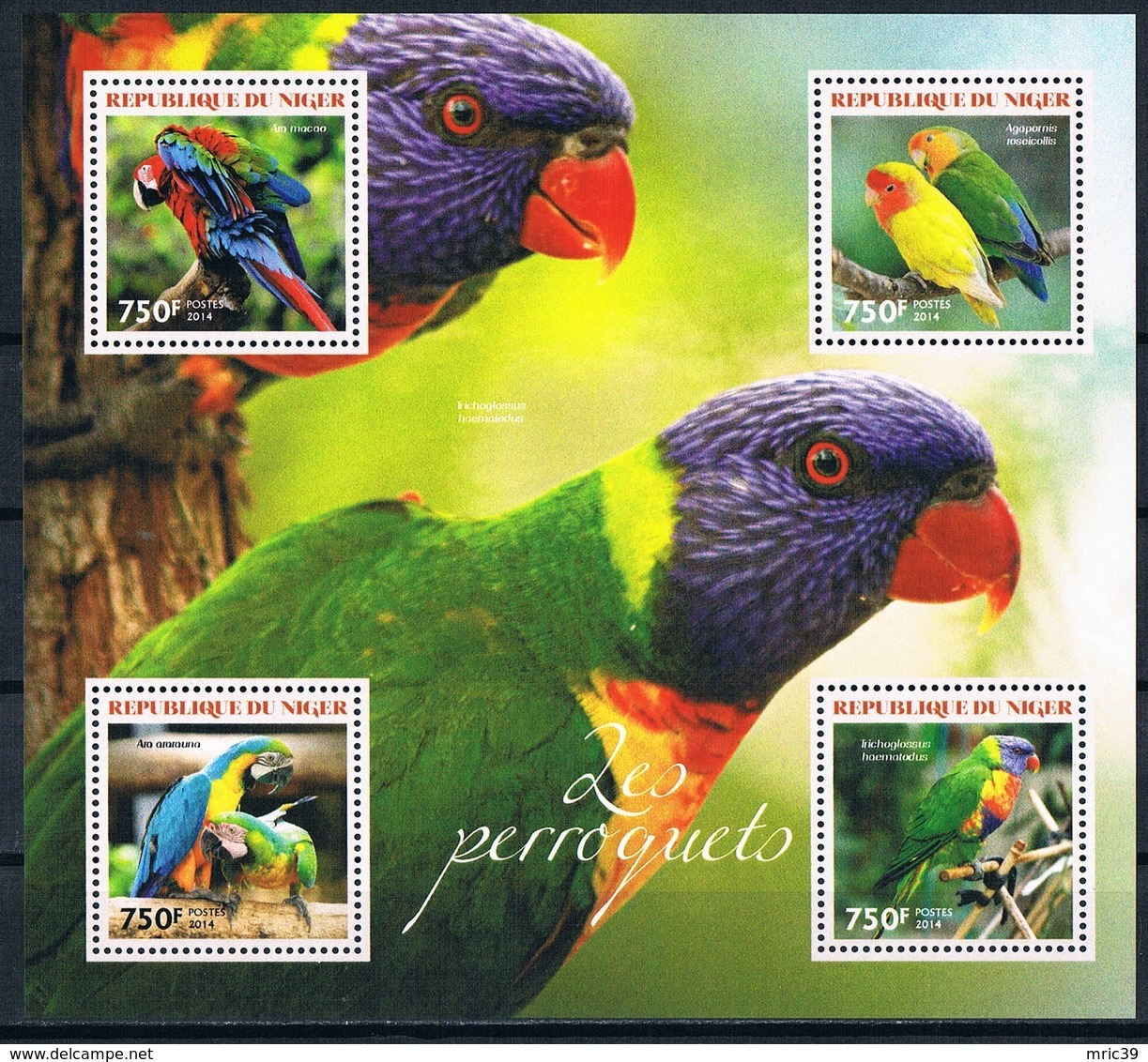 Bloc Sheet Oiseaux Perroquets Birds Parrots Neuf MNH ** Niger 2014 - Parrots