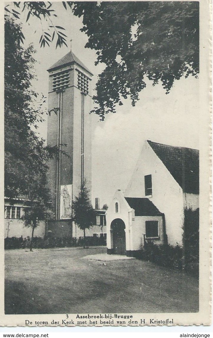 Assebroek-bij-Brugge - 3 - De Toren Der Kerk Met Het Beeld Van Den H. Kristoffel - La Phototypie D'Art - Autres & Non Classés