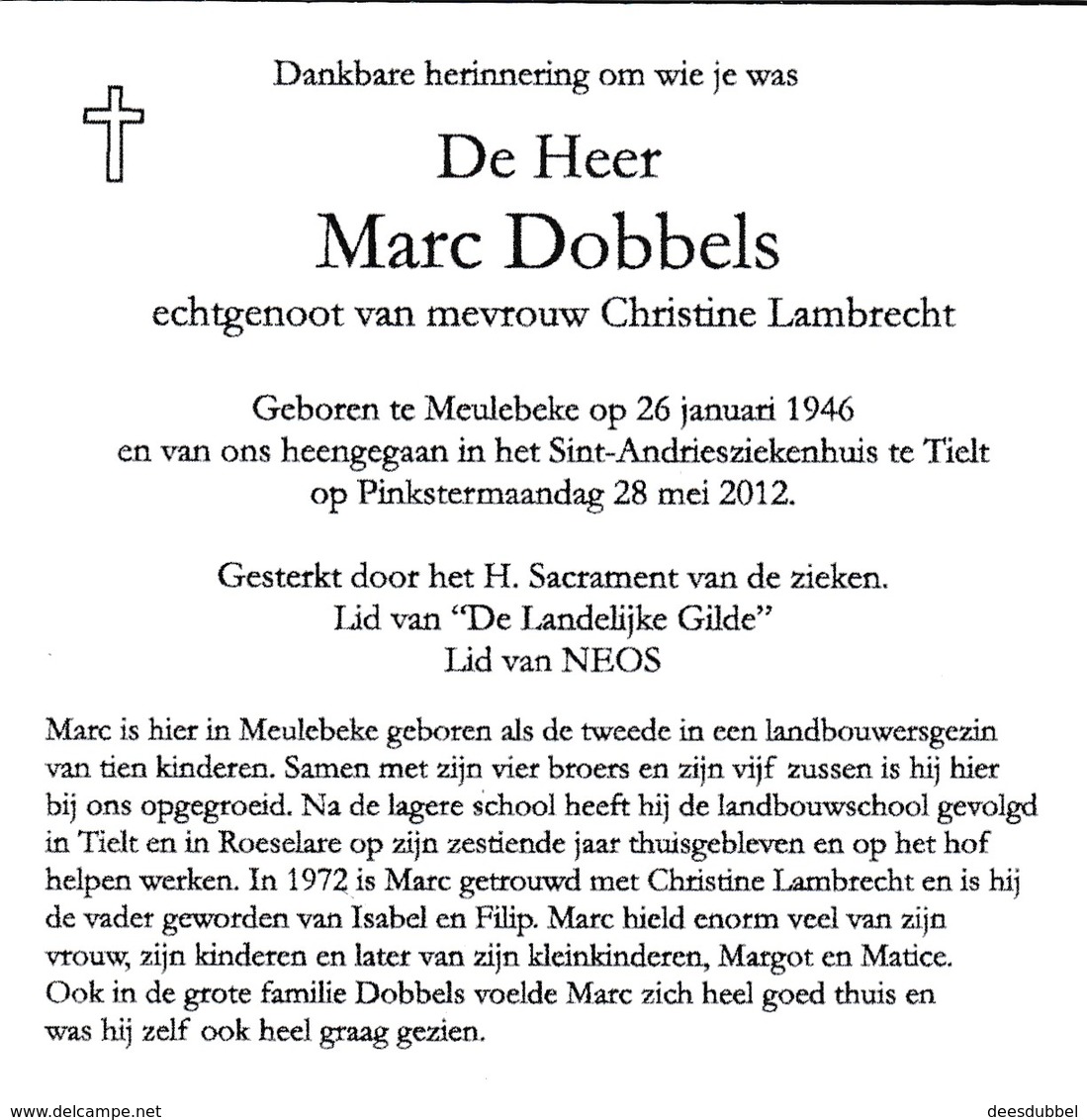 M.DOBBELS °MEULEBEKE 1946 +TIELT (C.LAMBRECHT) - Religion & Esotericism