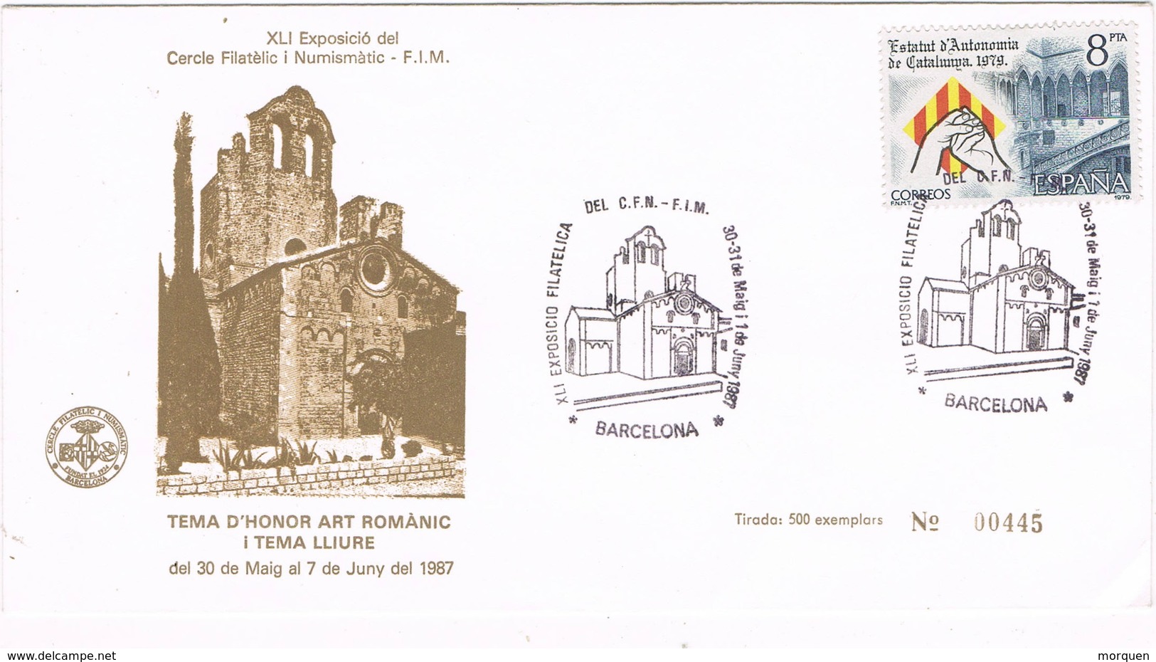 33328. Carta Exposicion BARCELONA 1987. Capilla D'en MARCUS, S.XII Romanico - Cartas & Documentos