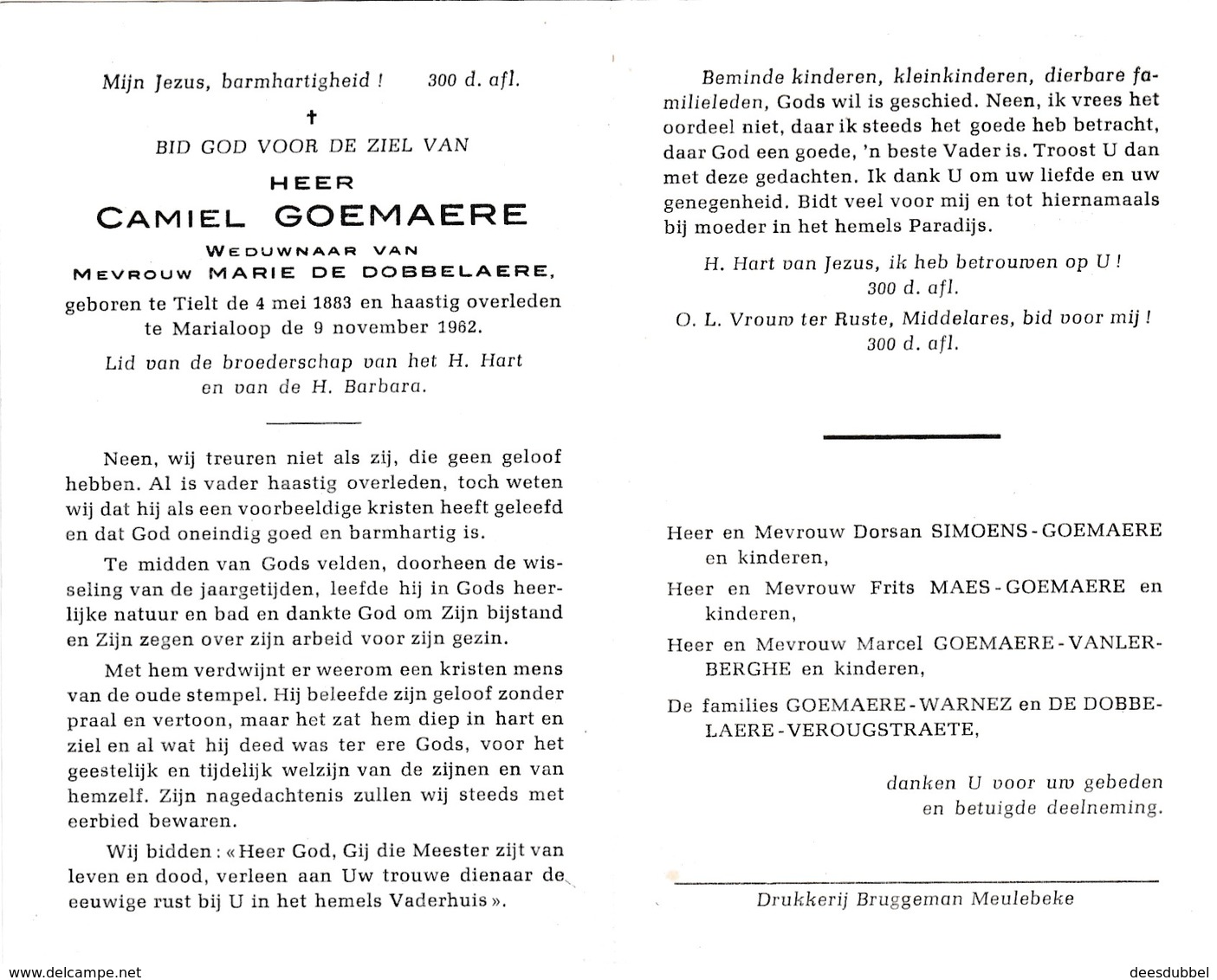 C.GOEMARE °TIELT 1883 +MARIALOOP 1962 (M.DE DOBBELAERE) - Religion & Esotericism