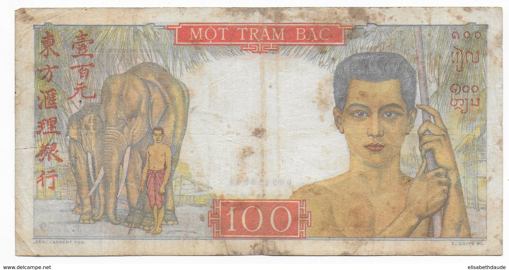 INDOCHINE - BILLET De 100 PIASTRES - AUCUN TROU MAIS TACHES ET PLIS - Indochina