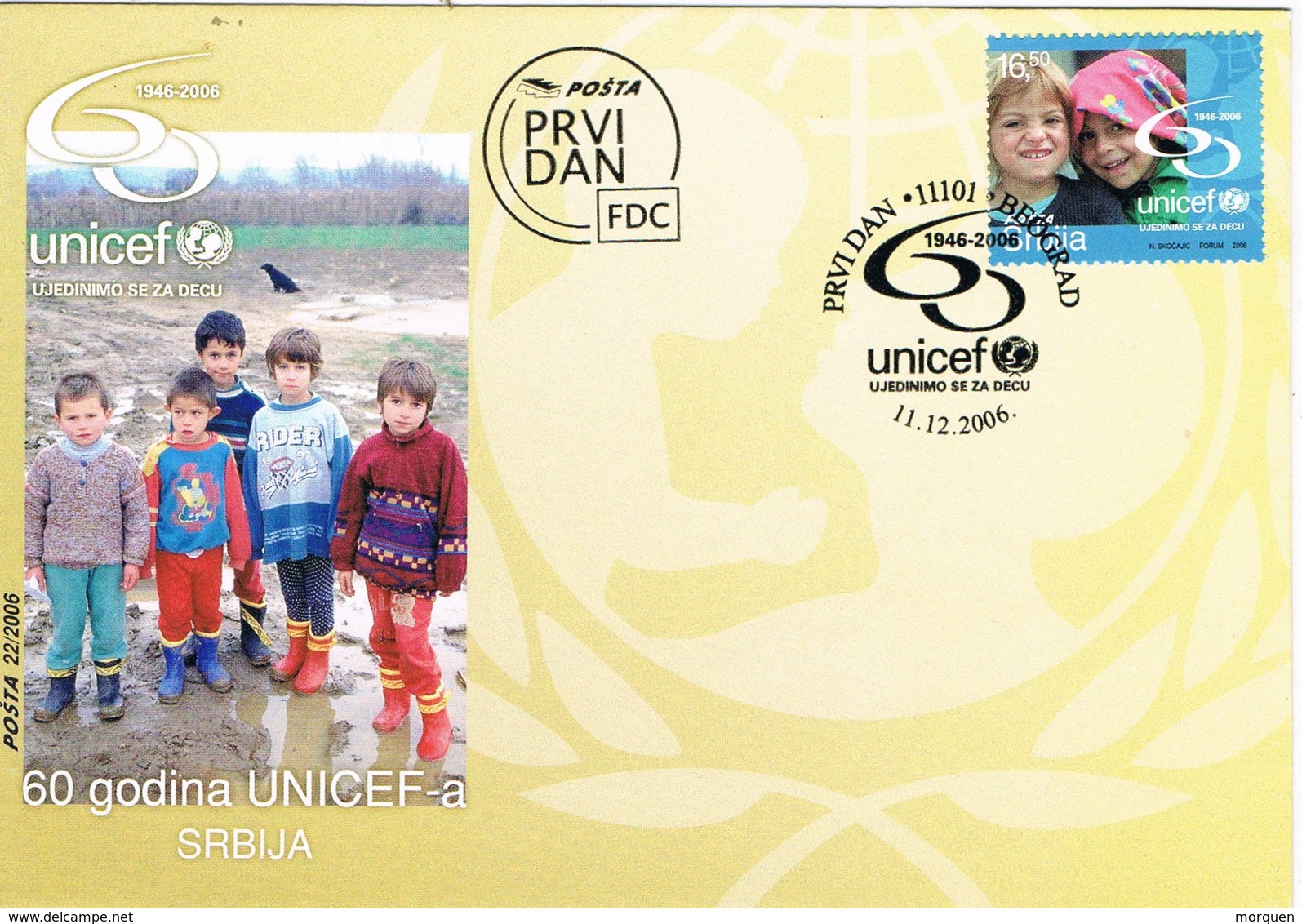 33341. Carta  F.D.C. BEOGRAD (Belgrado) SEBIA 2006. Unicef 60 Jahre - Serbie