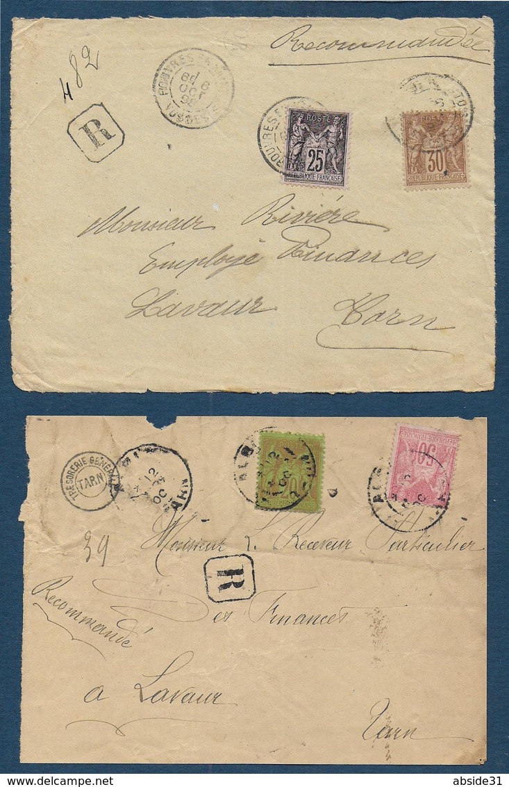 Lot De 4 Devants De Lettres Recommandées Avec Type Sage - 1877-1920: Période Semi Moderne