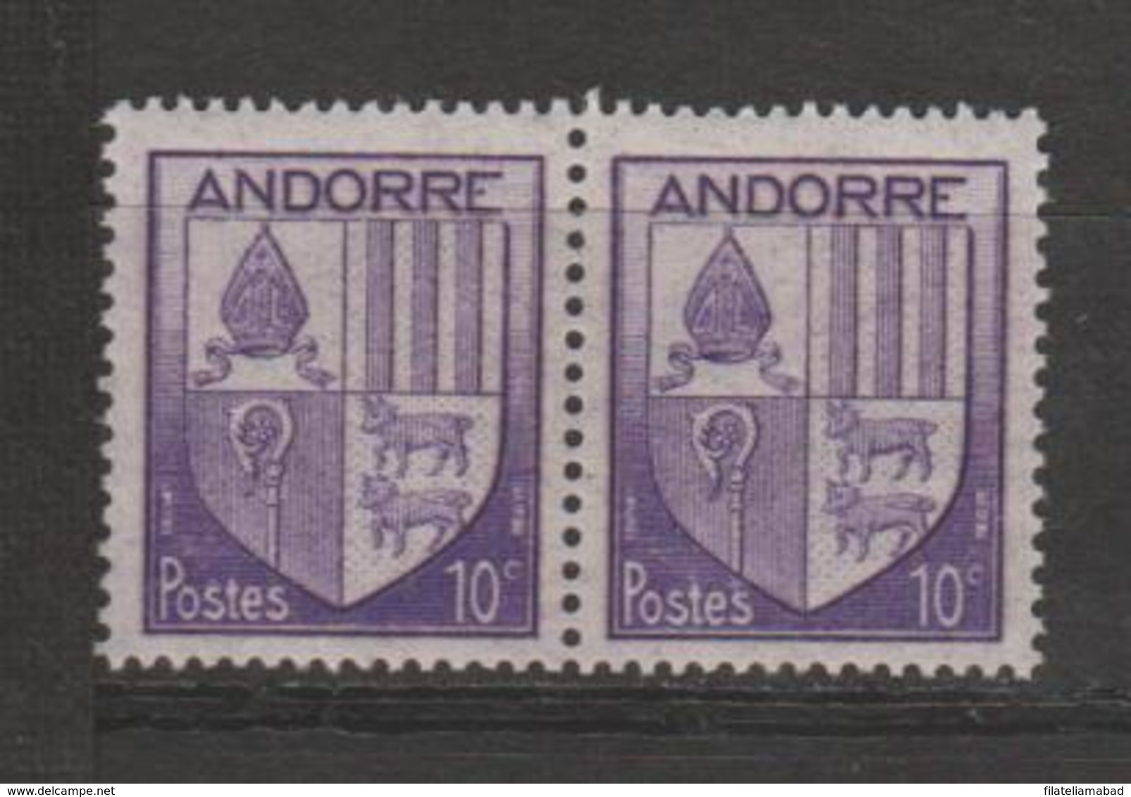 ANDORRA-CORREO FRANCES VARIEDAD PAREJA DE SELLO  CALCADO POR EL REBERSO RECTO BERSO (S.8) - Unused Stamps