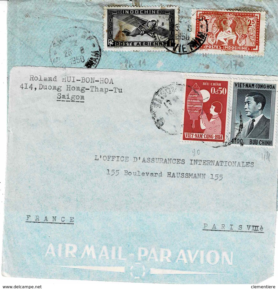 TP N° 170 Et PA 11 D'Indochine Et 44 Et 90 Du Vietnam Sud Sur Enveloppe Et Devant De Saïgon - Viêt-Nam