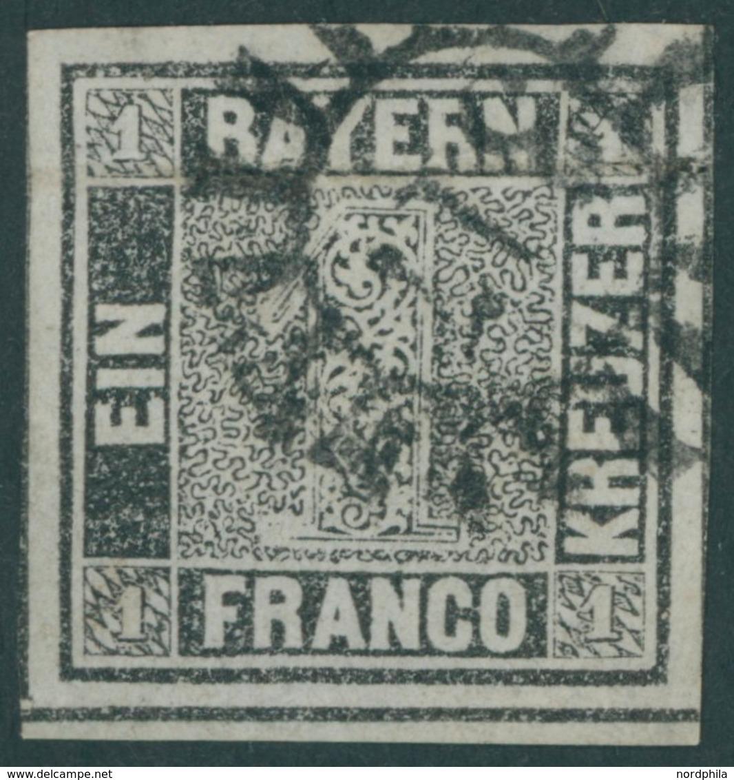 BAYERN 1Ia O, 1849, 1 Kr. Schwarzgrau, Platte 1, Allseits Breitrandig Vom Unteren Bogenrand, MR-Stempel 317 (SCHWEINFURT - Sonstige & Ohne Zuordnung