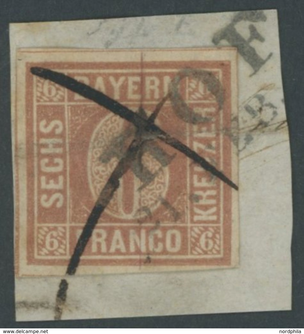 BAYERN 4I BrfStk, 1849, 6 Kr. Braunorange, Type I, L 2 HOF Und Federkreuz Auf Briefstück (zur Kontrolle Gelöst Und Mit F - Sonstige & Ohne Zuordnung