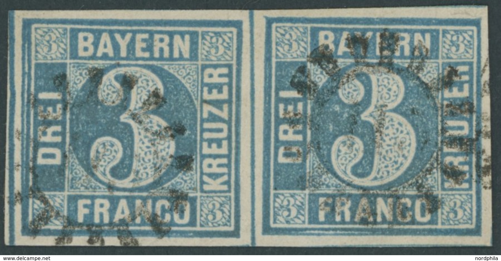 BAYERN 2II Paar O, 1859, 3 Kr. Blau Im Waagerechten Paar, Kabinett - Autres & Non Classés