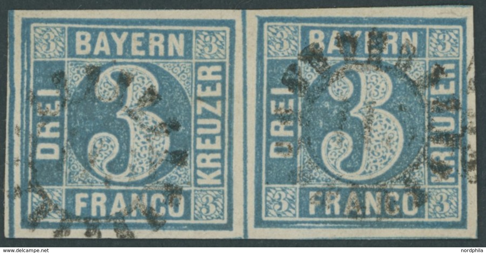 BAYERN 2II Paar O, 1859, 3 Kr. Blau Im Waagerechten Paar, Kabinett - Altri & Non Classificati