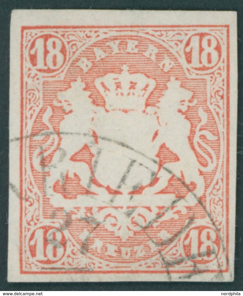 BAYERN 19 O, 1867, 18 Kr. Dunkelzinnoberrot, Segmentstempel, Pracht, Mi. (220.-) - Sonstige & Ohne Zuordnung