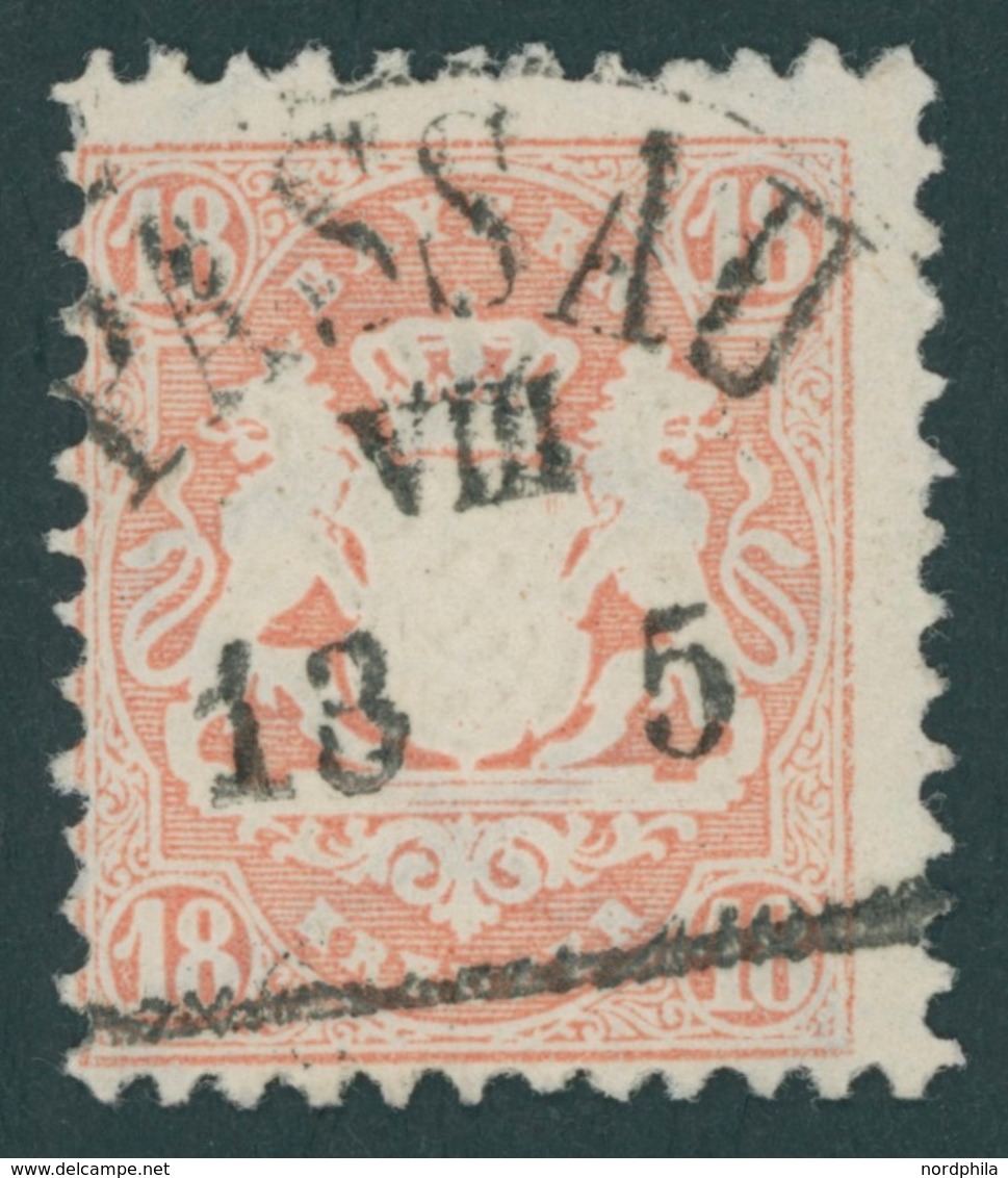 BAYERN 27Ya O, 1870, 18 Kr. Mattziegelrot, Wz. Weite Rauten, Zentrischer Segmentstempel PASSAU, Kabinett, Gepr. Bühler - Autres & Non Classés