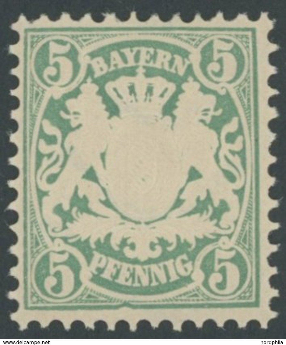 BAYERN 38aII **, 1876, 5 Pf. Bläulichgrün Mit Plattenfehler Randlinie Unter E In Pfennig Eingedellt, Postfrisch, Kabinet - Altri & Non Classificati