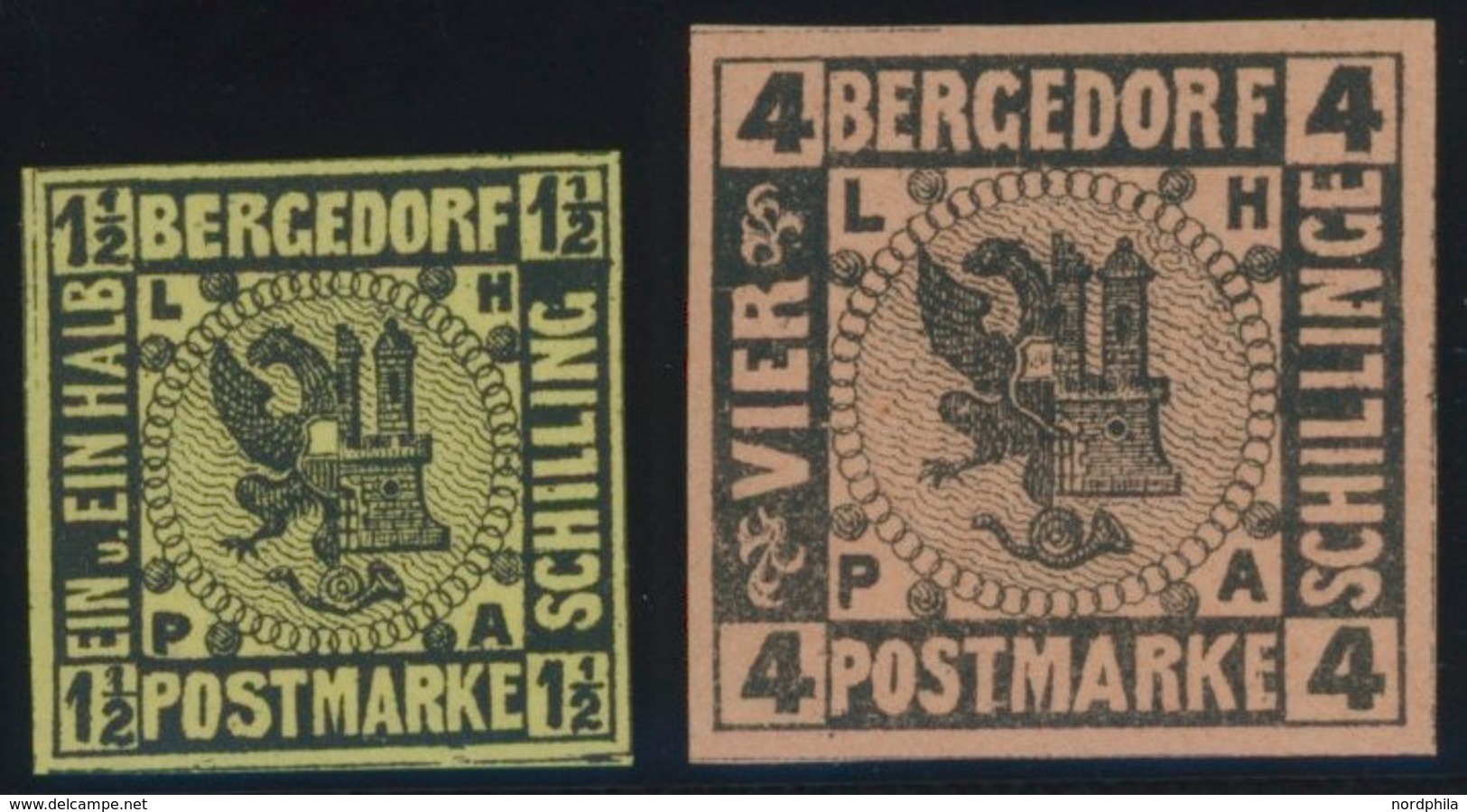 BERGEDORF 3,5 **, 1861, 11/2 S. Schwarz Auf Hellgelboliv Und 4 S. Schwarz Auf Mattbraunorange, 2 Postfrische Prachtwerte - Bergedorf