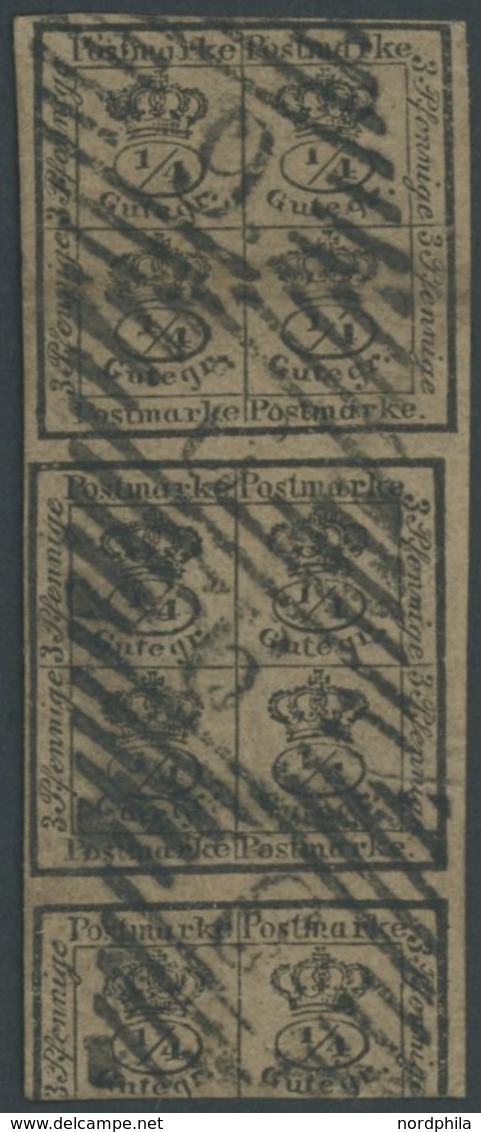 BRAUNSCHWEIG 9a O, 1857, 10/4 Gr. Schwarz Auf Graubraun, Senkrechter Block Mit Nummernstempel 9, Pracht, Signiert Starau - Braunschweig