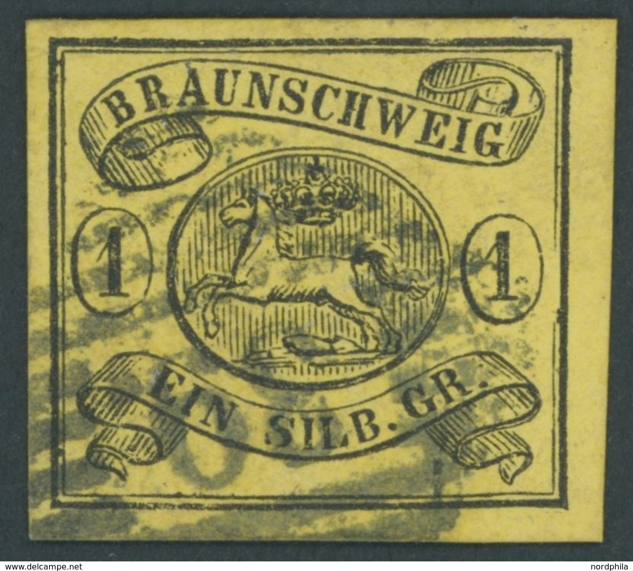 BRAUNSCHWEIG 11A O, 1861, 1 Sgr. Schwarz Auf Lebhaftgraugelb, Nummernstempel 39 (SEESEN), Pracht, Mi. (70.-) - Braunschweig