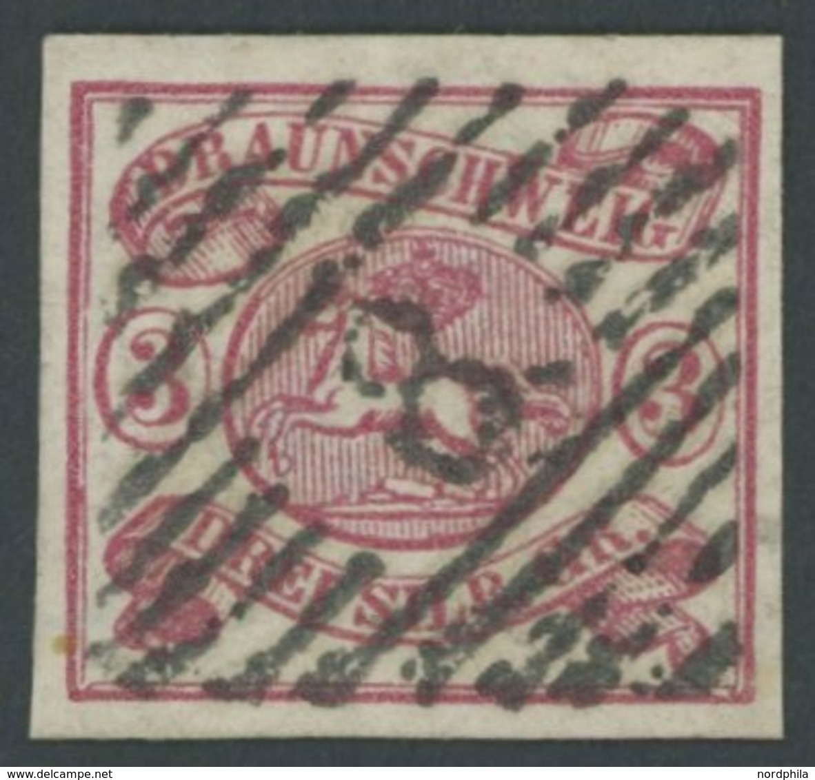 BRAUNSCHWEIG 12Ab O, 1862, 3 Sgr. Karmin, Pracht, Gepr. Starauscheck, Mi. 350.- - Braunschweig