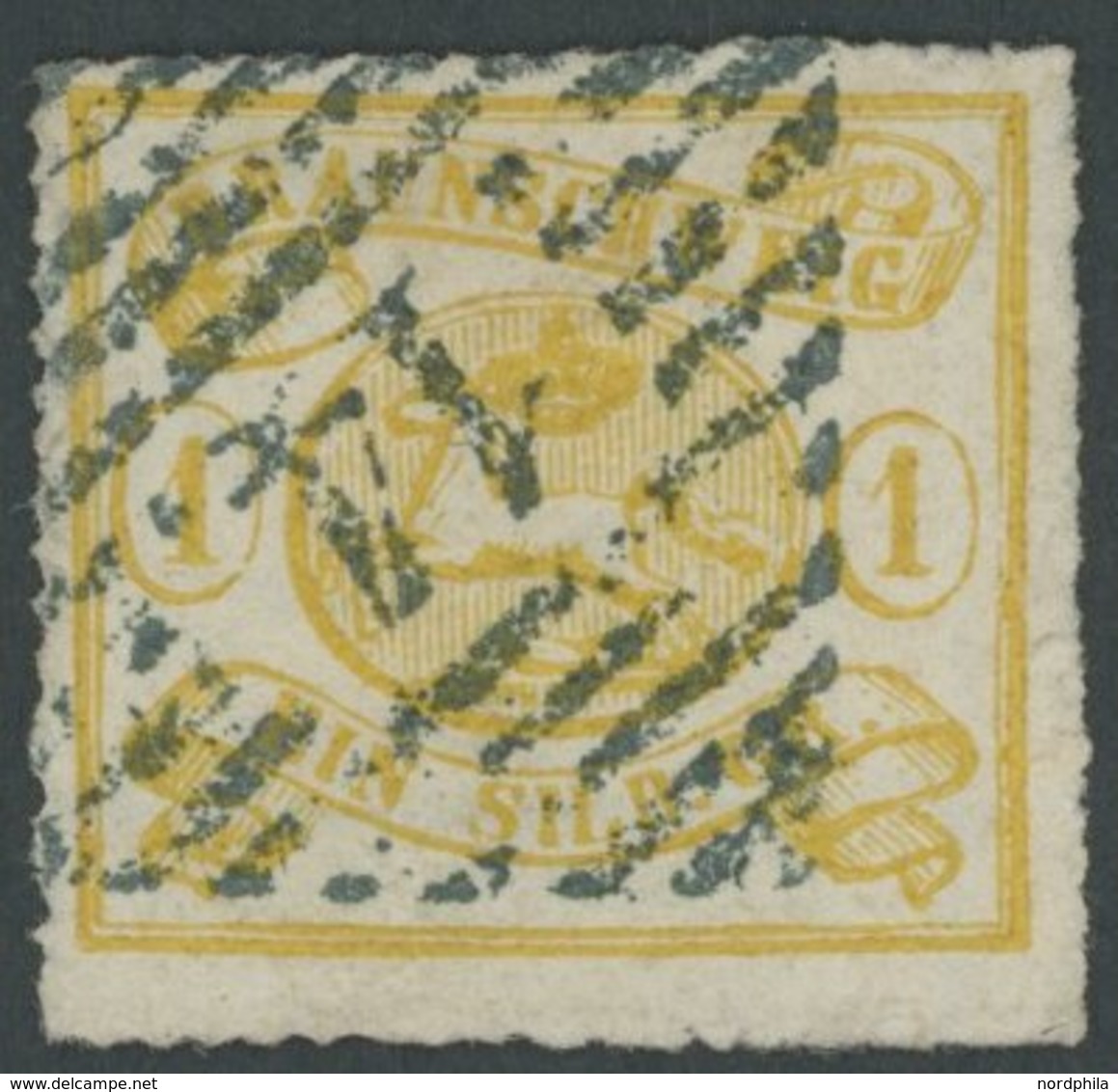 BRAUNSCHWEIG 14A O, 1864, 1 Sgr. Gelbocker, Durchstochen 16, Nummernstempel 14 (GANDERSHEIM), Pracht, Mi. 180.- - Brunswick