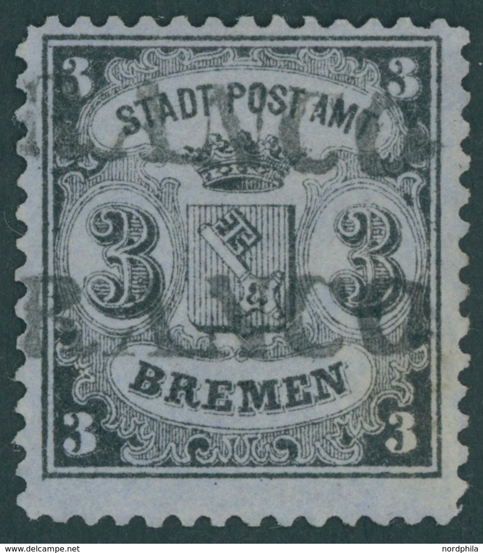 BREMEN 11 O, 1867, 3 Gr. Schwarz Auf Blaugrau, 2x L1 FRANCO, Pracht, Befund Dr. Fischer, Mi. 450.- - Bremen