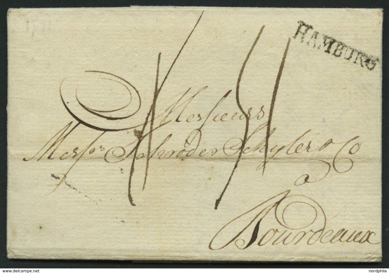 HAMBURG VORPHILA 1791, HAMBURG, L1 Auf Brief Nach Bordeaux, Pracht - Otros & Sin Clasificación