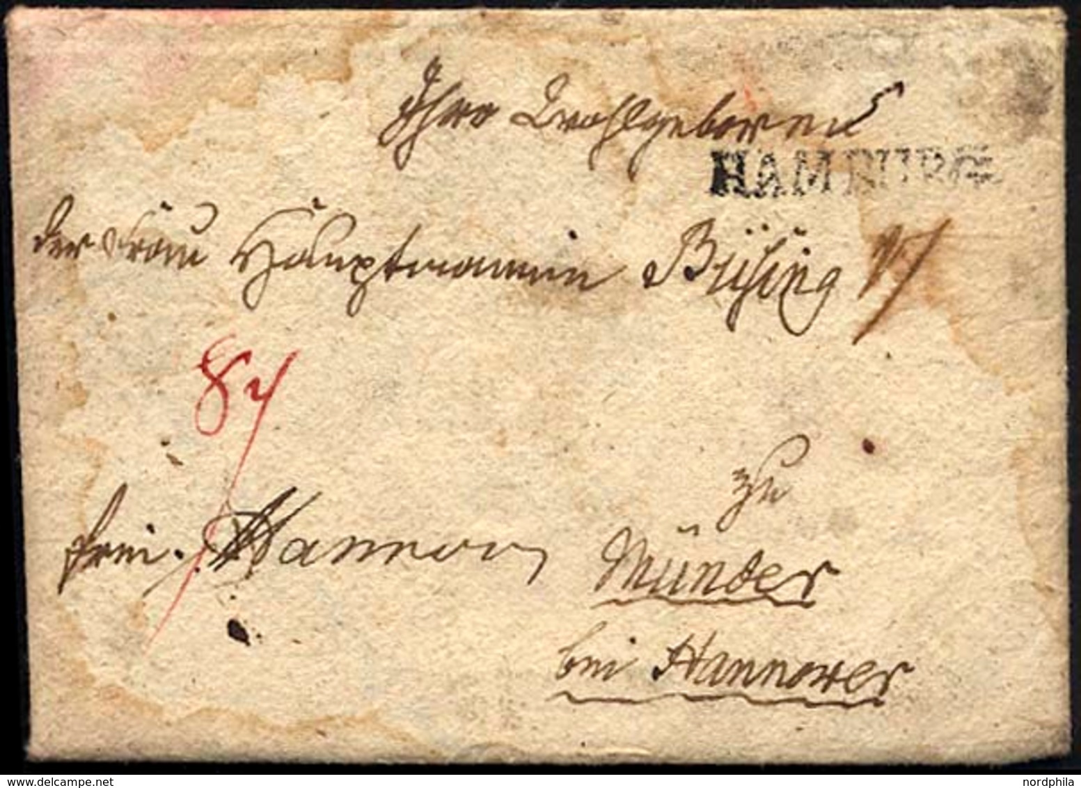 HAMBURG VORPHILA 1806, HAMBURG, L1 Auf Kleinem Damenbrief Mit Inhalt Von Aralsundh Nach Münster Bei Hannover, Handschrif - Other & Unclassified