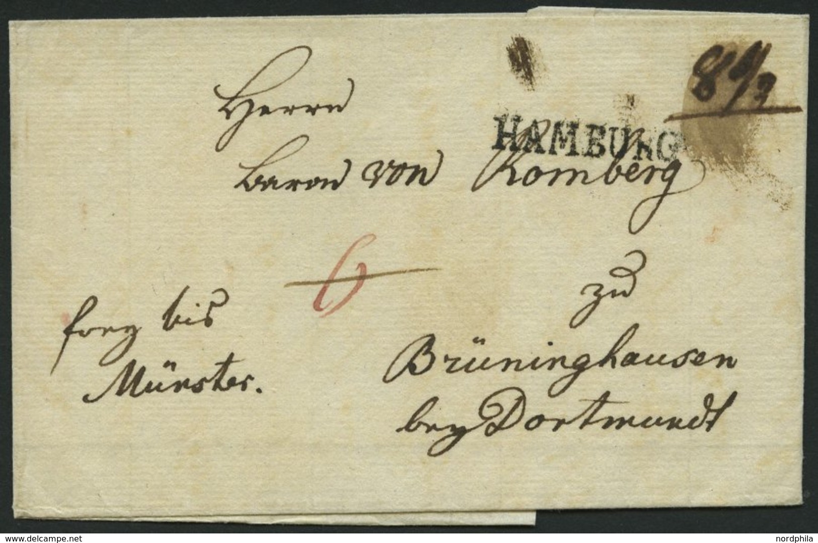 HAMBURG, L1 Auf Brief Nach Brüninghausen By Dortmundt, Handschriftlich Frey Bis Münster, Pracht - Altri & Non Classificati