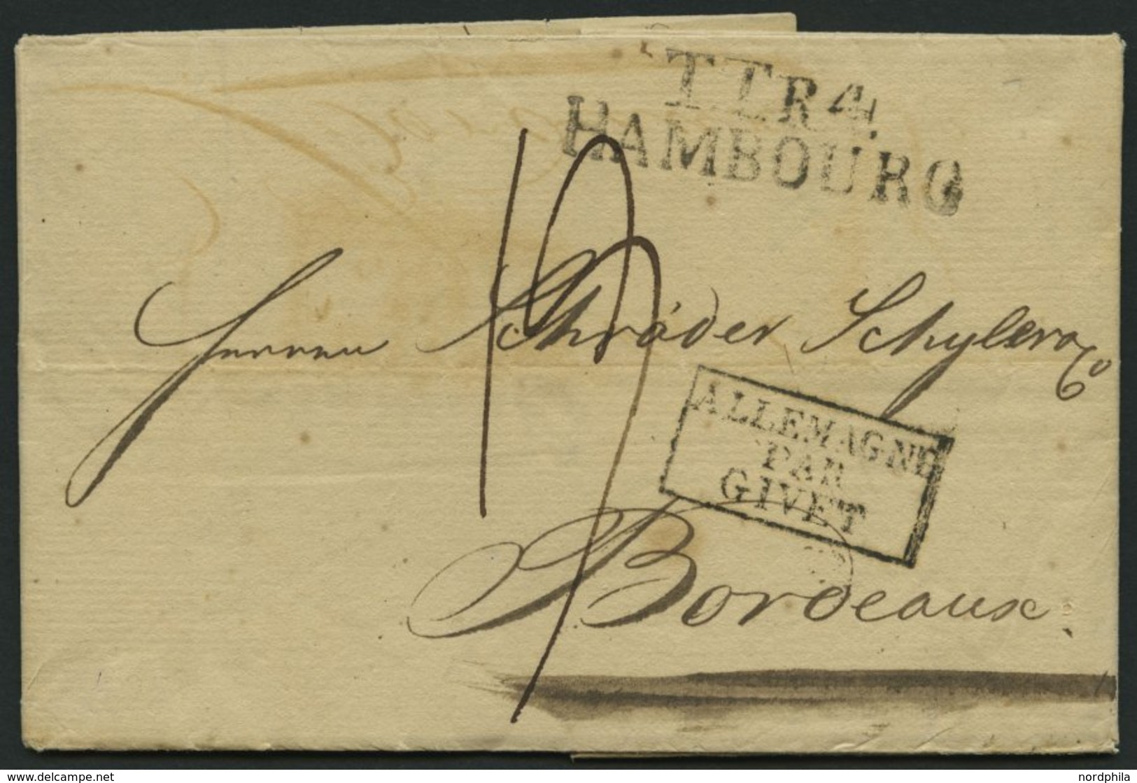 HAMBURG - THURN UND TAXISCHES O.P.A. 1820, TT.R.4. HAMBOURG, L2 Auf Brief Nach Bordeaux, R3 ALLEMAGNE/PAR/GIVET, Frühes  - Autres & Non Classés