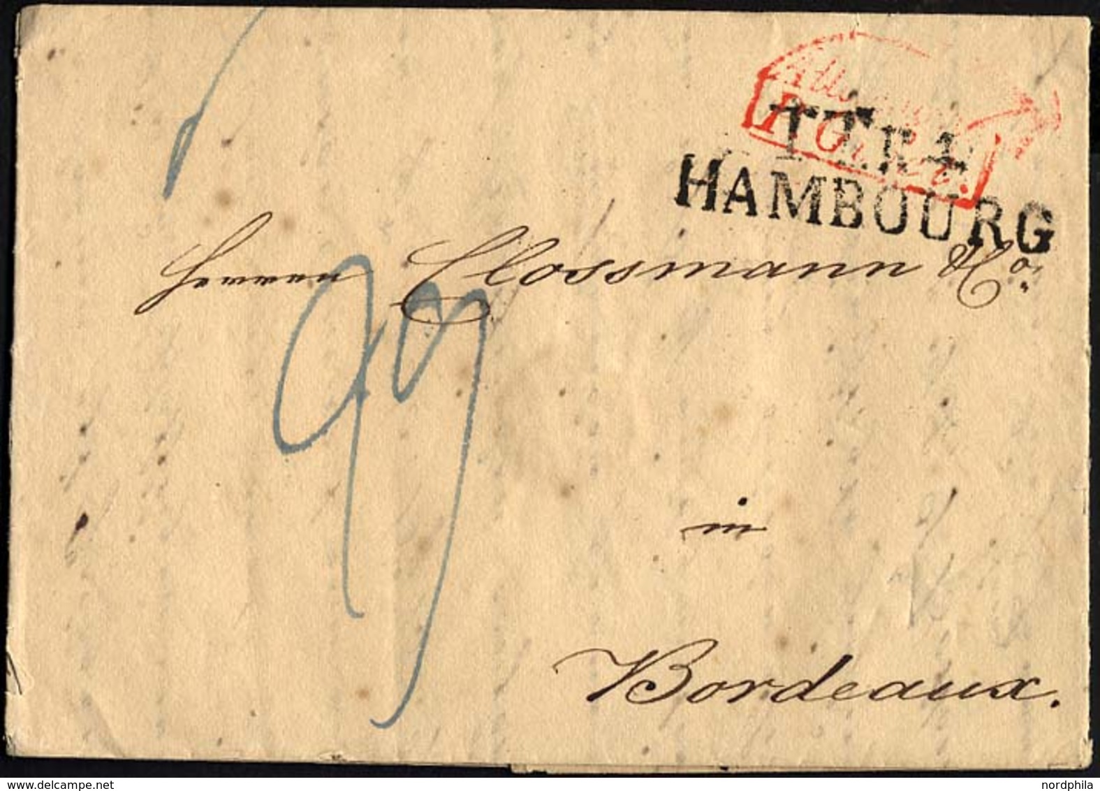 HAMBURG TT PA 1833, TT.R.4. HAMBOURG, L2 Auf Brief Nach Bordeaux, Roter Transit-So.-Stempel ALLEMAGNE/PAR/GIVET, Pracht - Autres & Non Classés